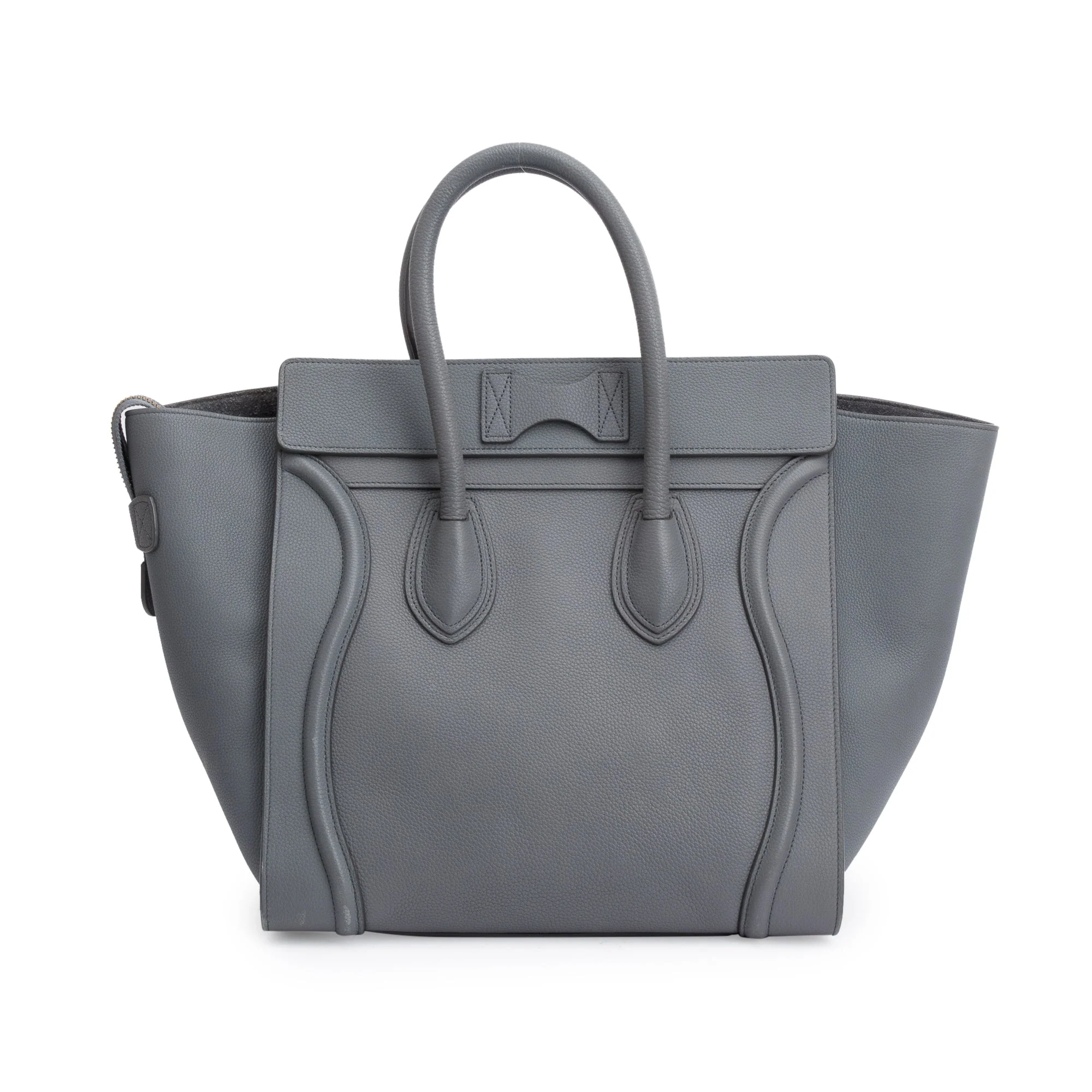 Celine Grey Drummed Calfskin Leather Mini Luggage Tote - Image 3
