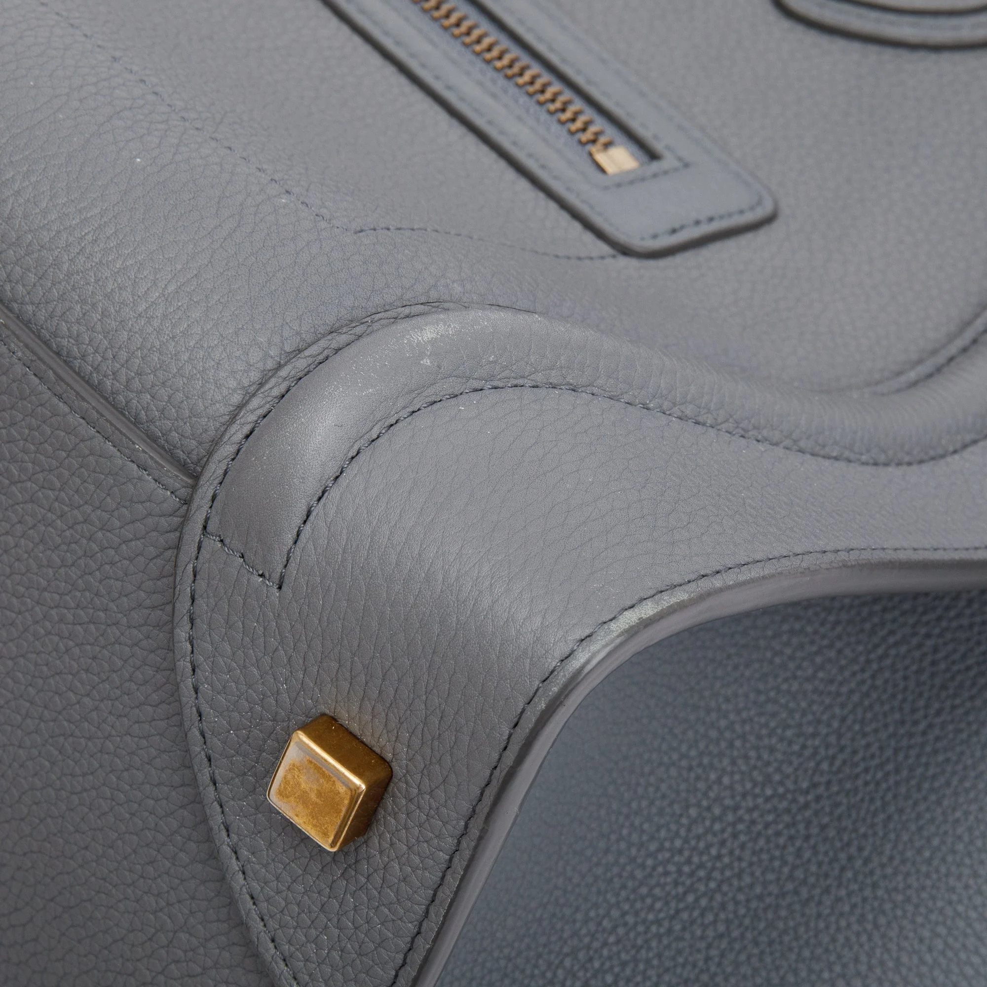 Celine Grey Drummed Calfskin Leather Mini Luggage Tote - Image 6