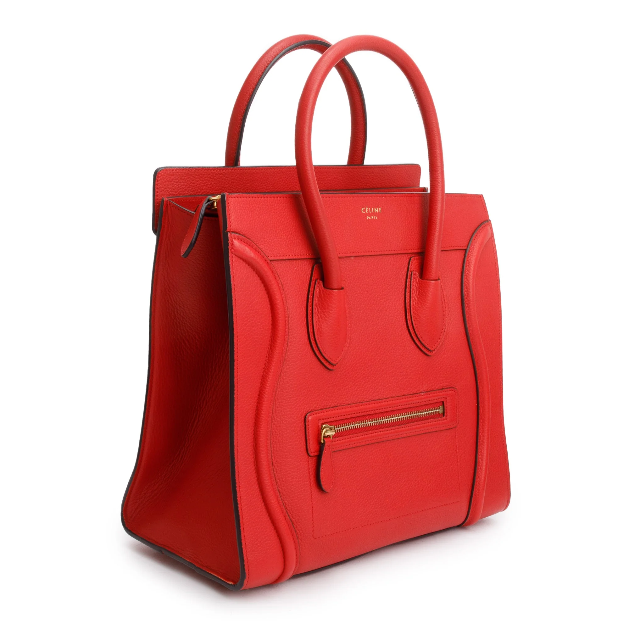Celine Red Drummed Calfskin Leather Mini Luggage Tote - Image 2