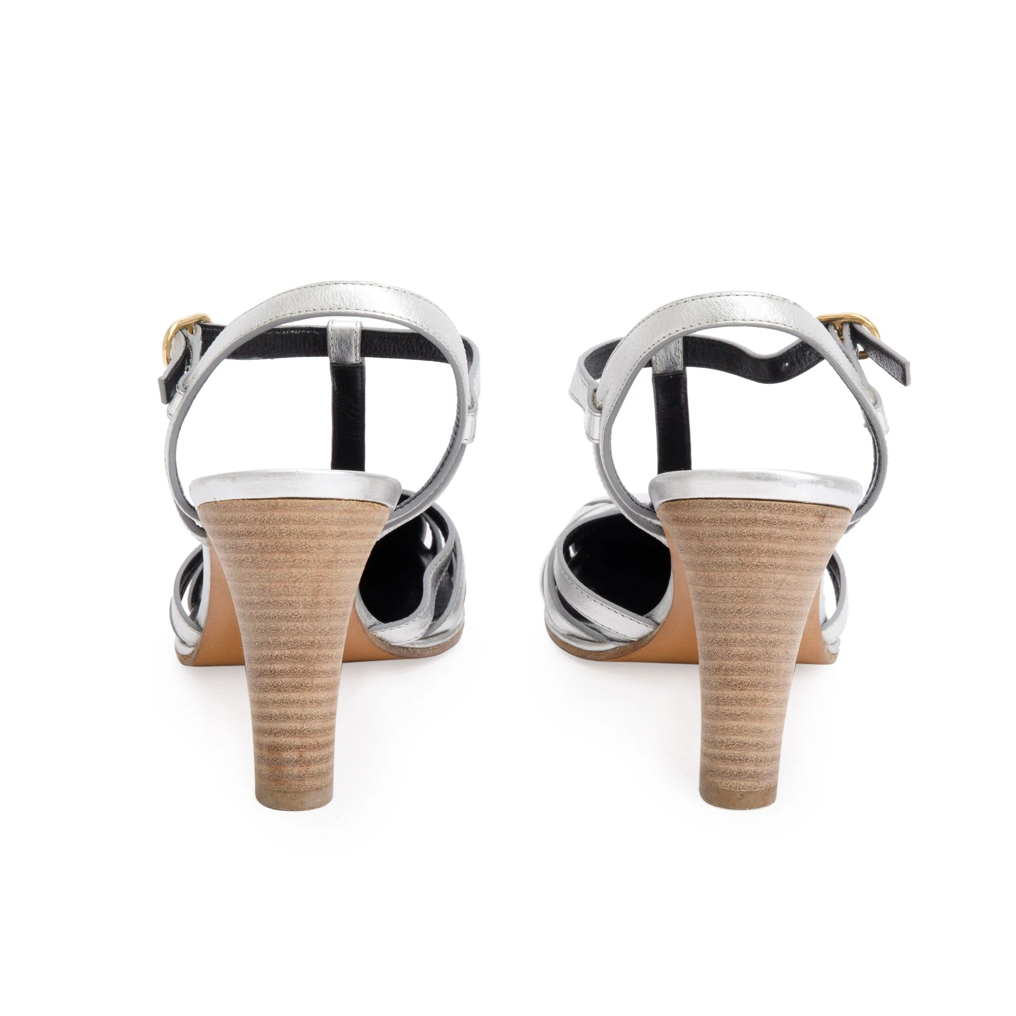 Celine Sliver Metallic Calfskin Leather Claude Sandals, Size 37 - Image 5