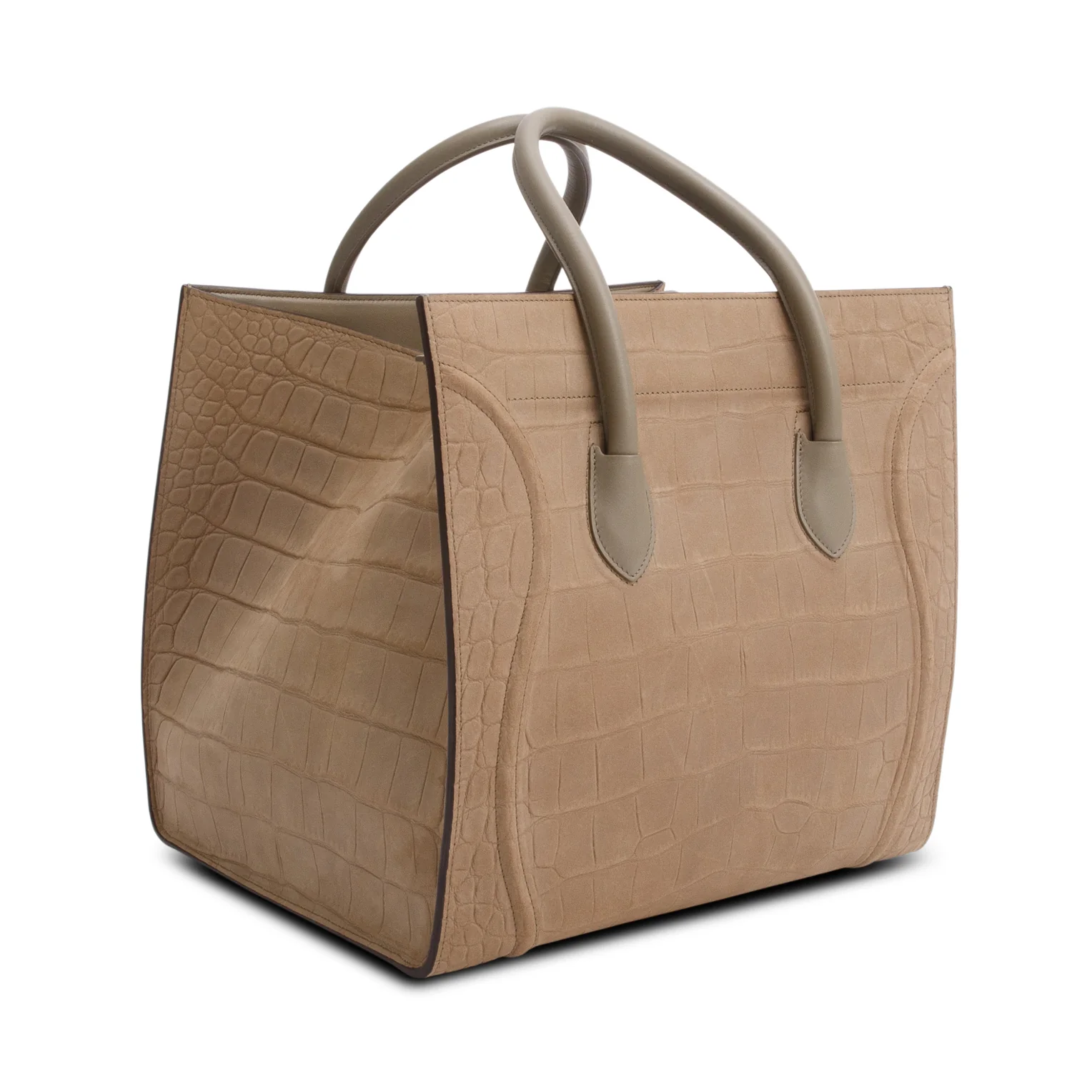 Celine Taupe Croc Embossed Suede Medium Phantom Luggage Tote - Image 4