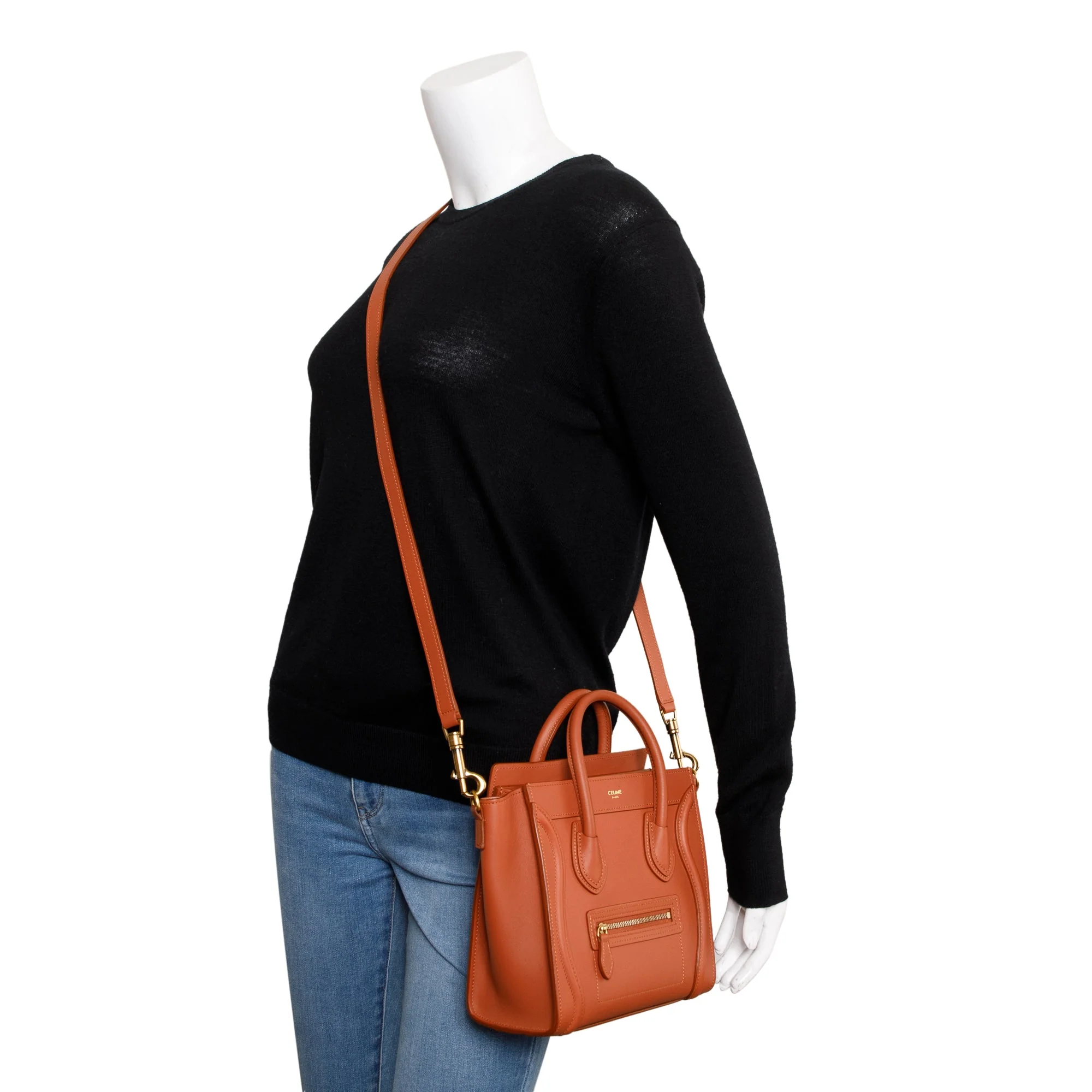 Celine Terracotta Smooth Calfskin Leather Nano Luggage Tote w/ Strap - Image 2