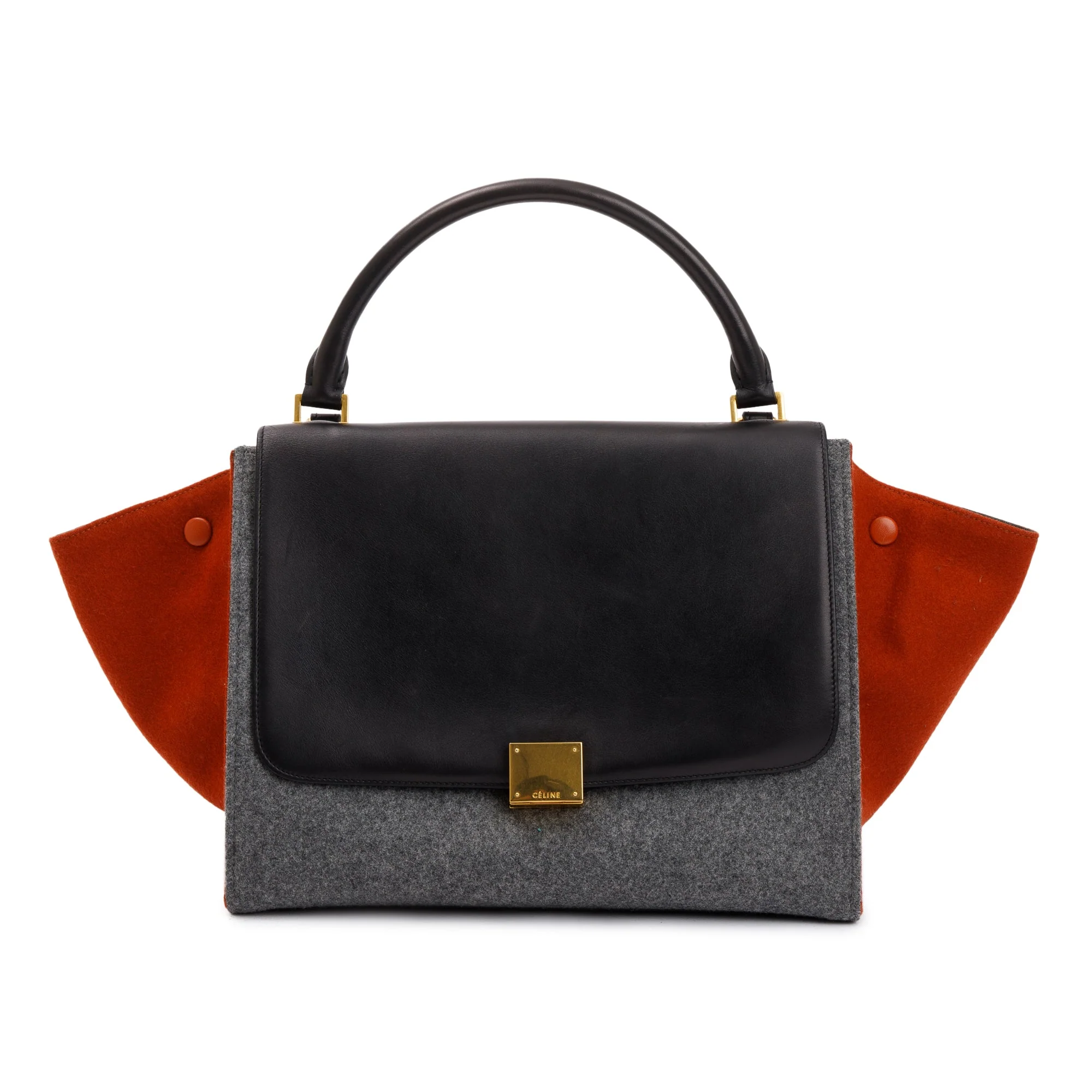 Celine Tricolor Calfskin Leather and Felt Medium Trapeze Bag w/ Strap - Image 3