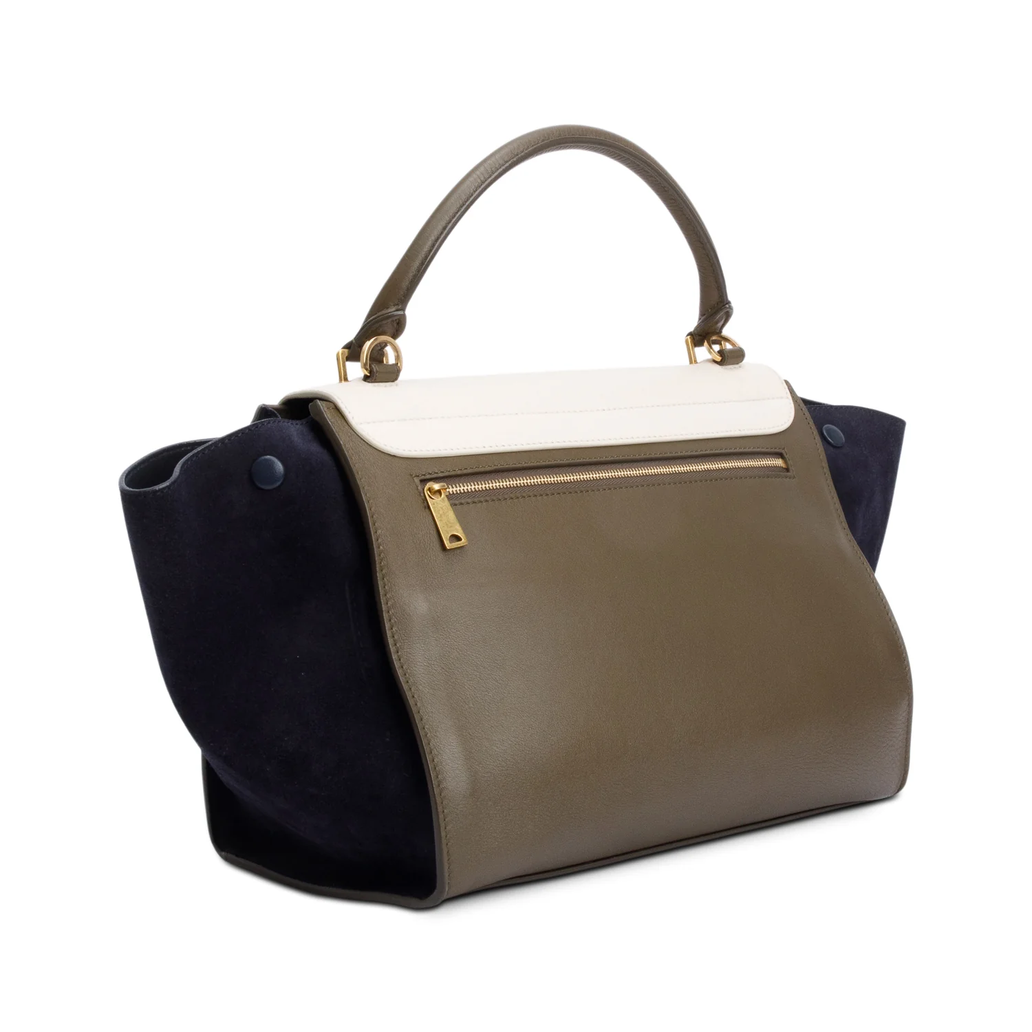 Celine Tricolor Calfskin Leather and Suede Medium Trapeze Bag w/ Strap - Image 6