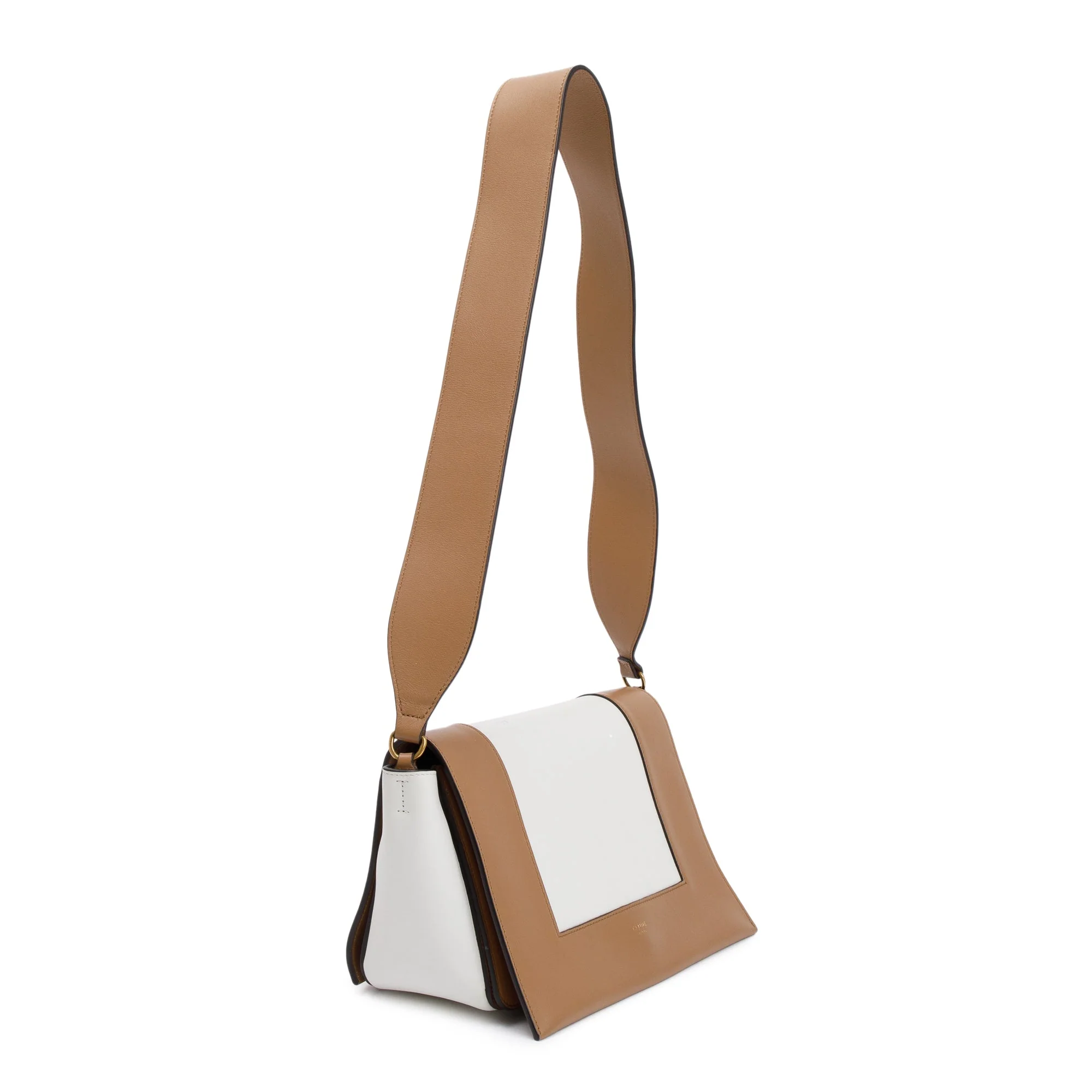 Celine White/Tan Smooth Calfskin Leather Medium Frame Shoulder Bag - Image 4