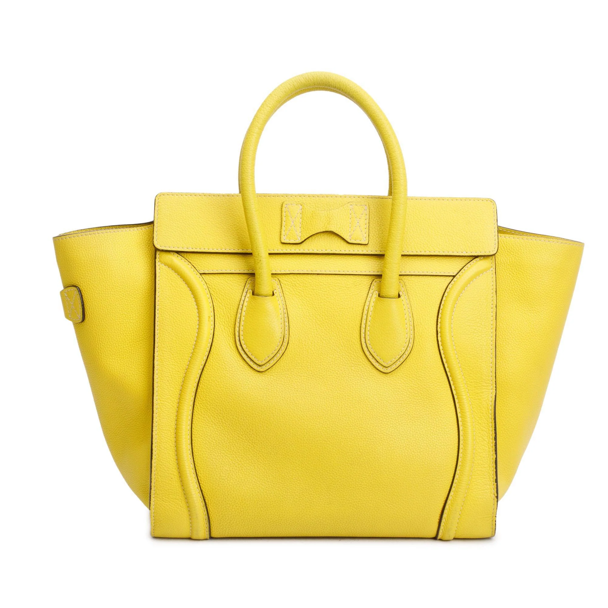 Celine Yellow Drummed Calfskin Leather Mini Luggage Tote - Image 3