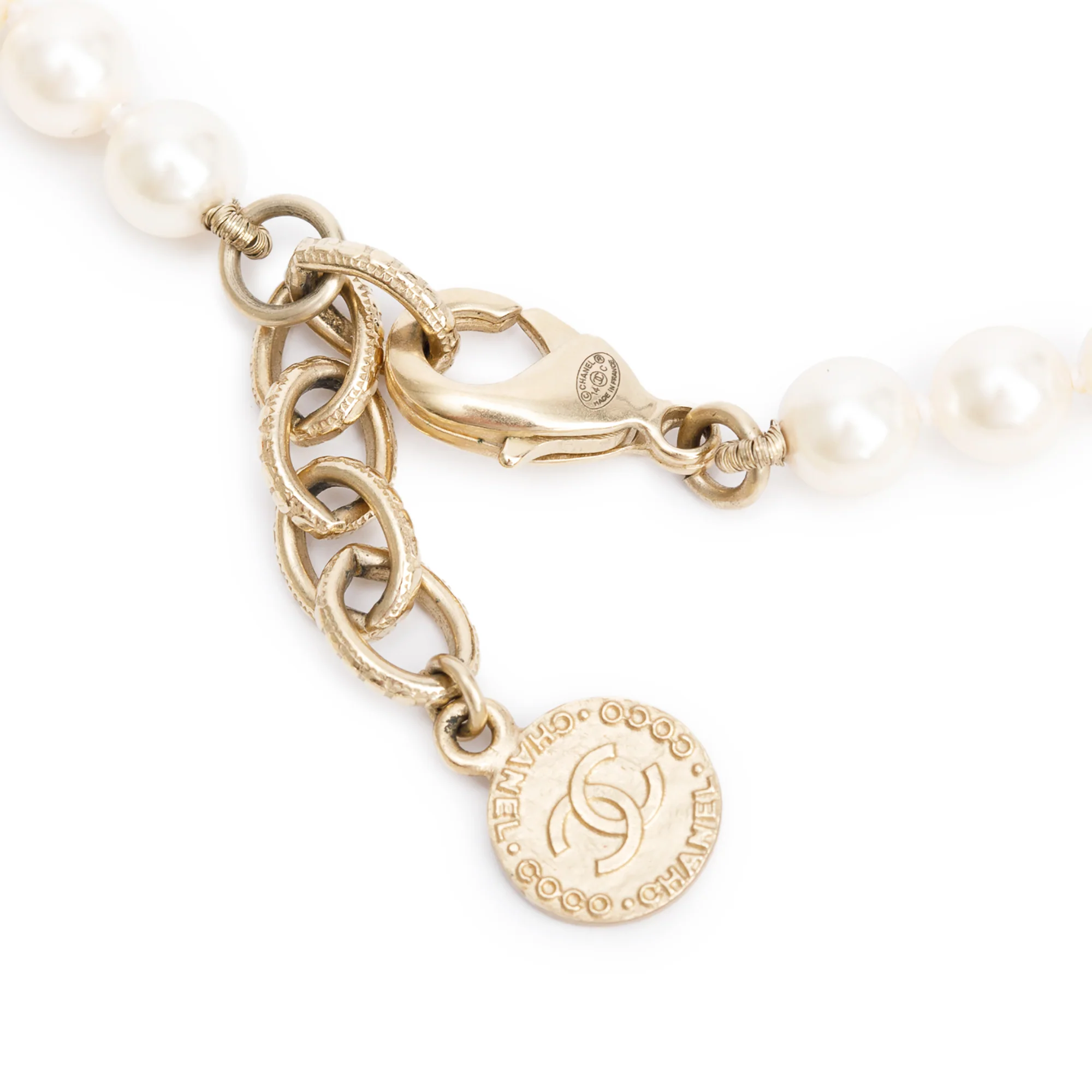 Chanel 100th Anniversary Gold-Plated Graduated Faux Pearl CC Station Long Necklace w/ Box - Image 4