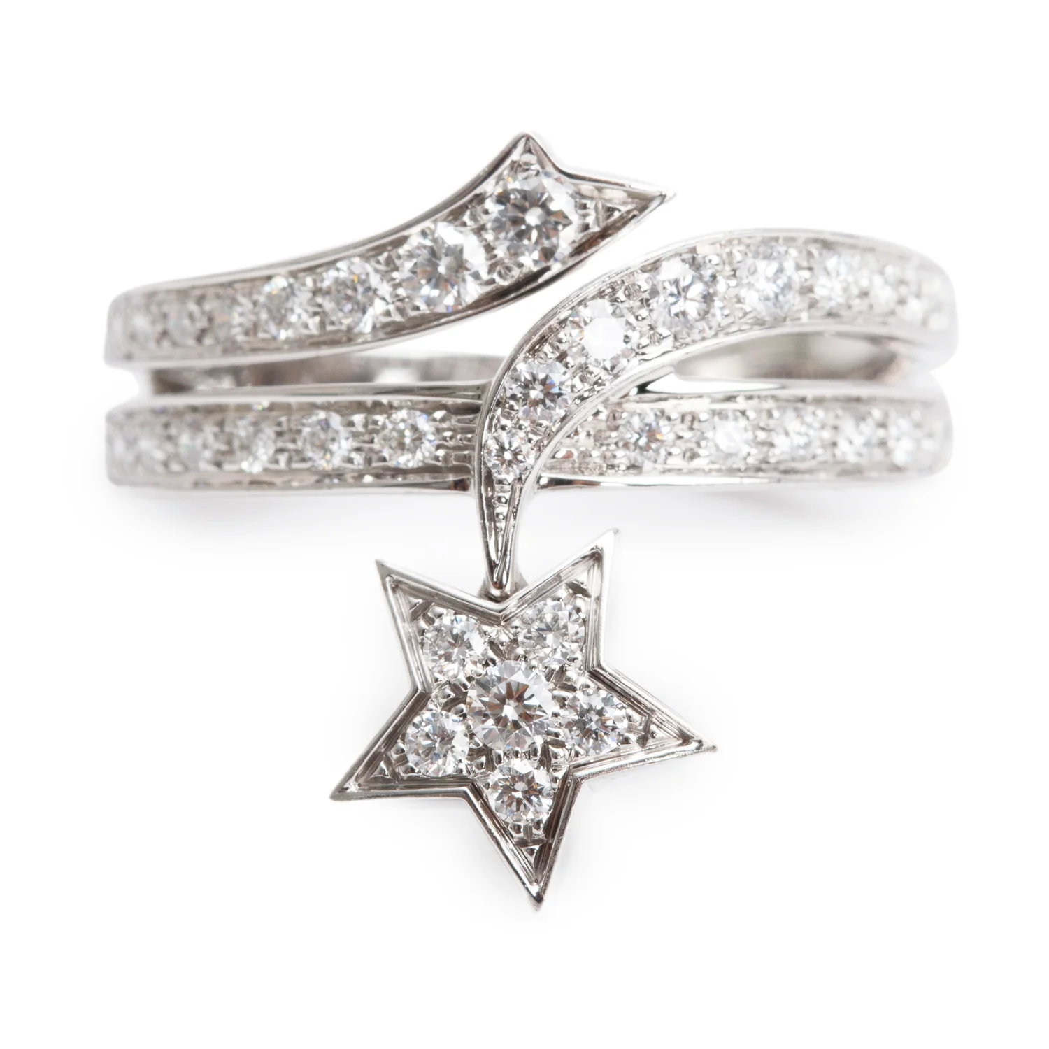 Chanel 18k White Gold Diamond Etoile Filante Ring, Size 53 6.5 w/ Box