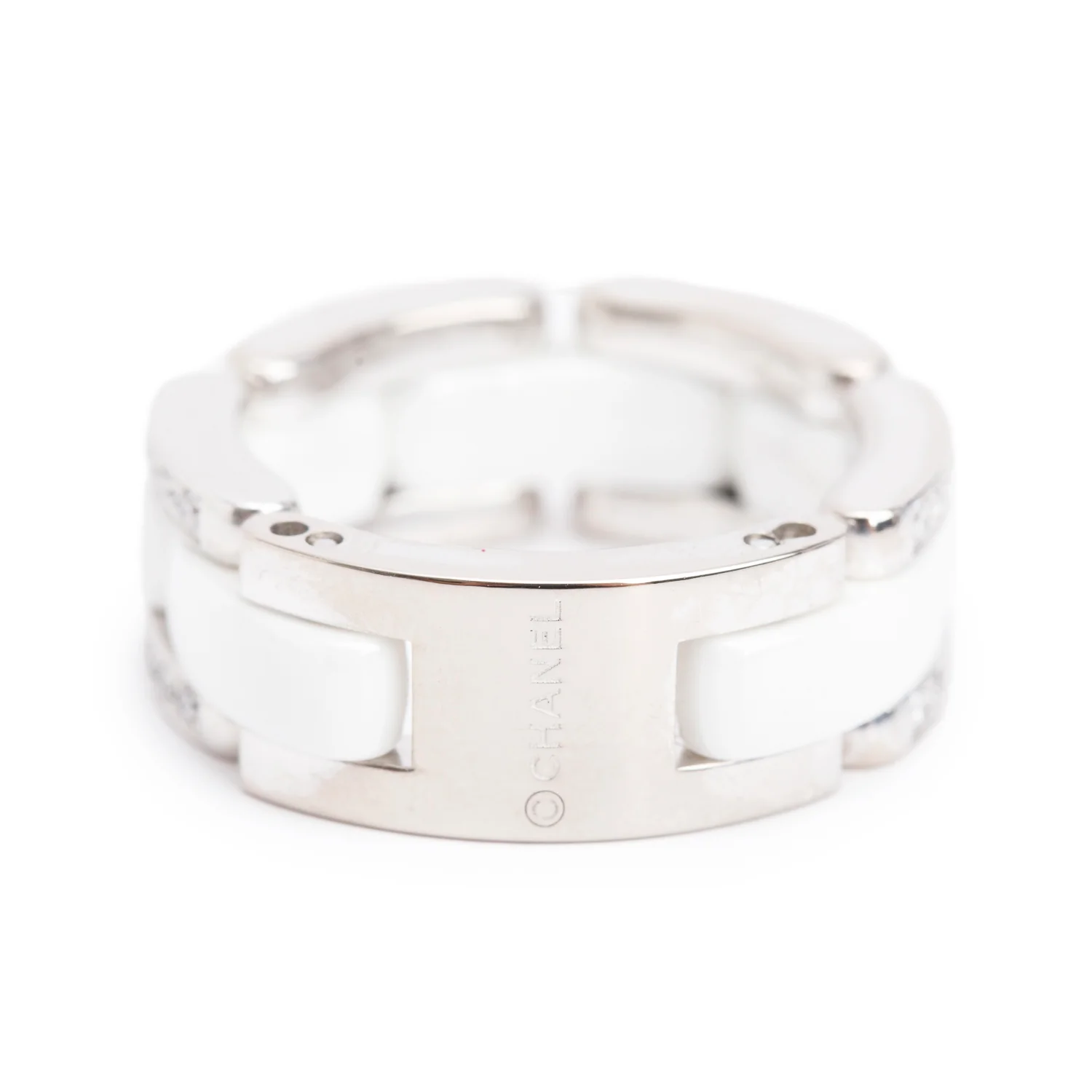 Chanel 18k White Gold & Diamond White Ceramic Ultra Ring, Size 5 w/ Box - Image 5
