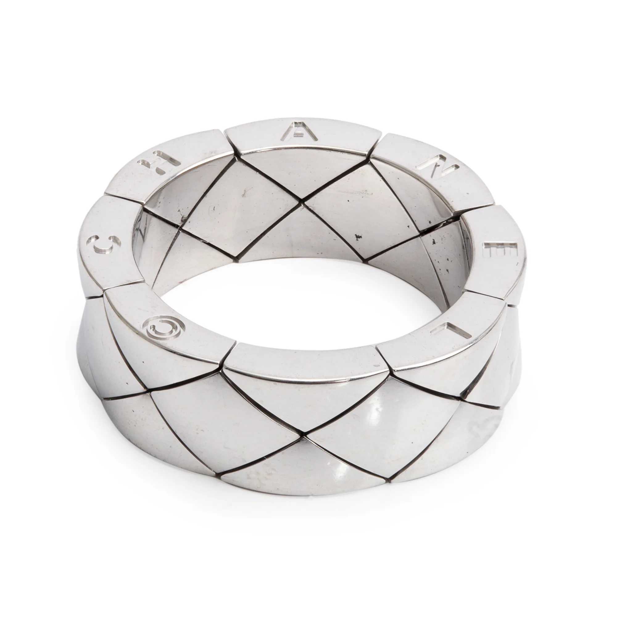 Chanel 18k White Gold Matelasse Ring, Size 6