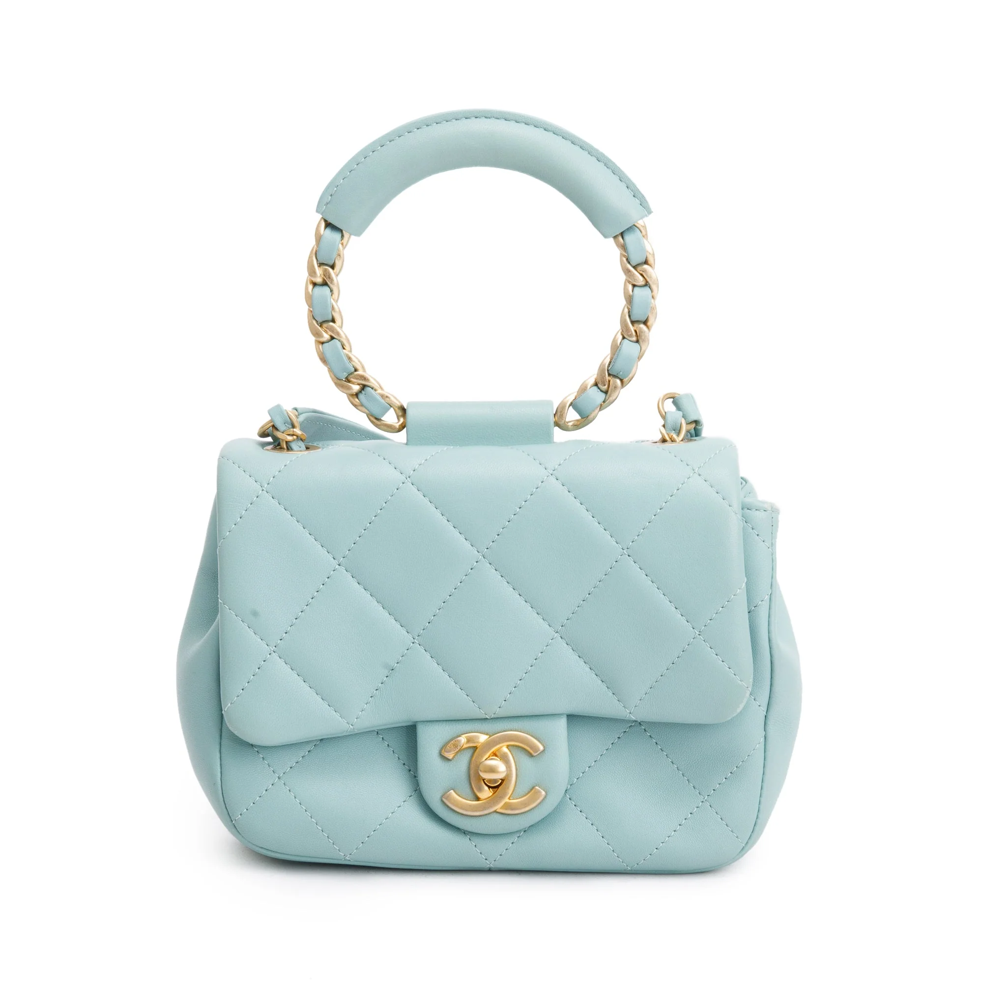 Chanel 2019 Teal Quilted Lambskin Leather Small In The Loop Flap Bag - Image 3