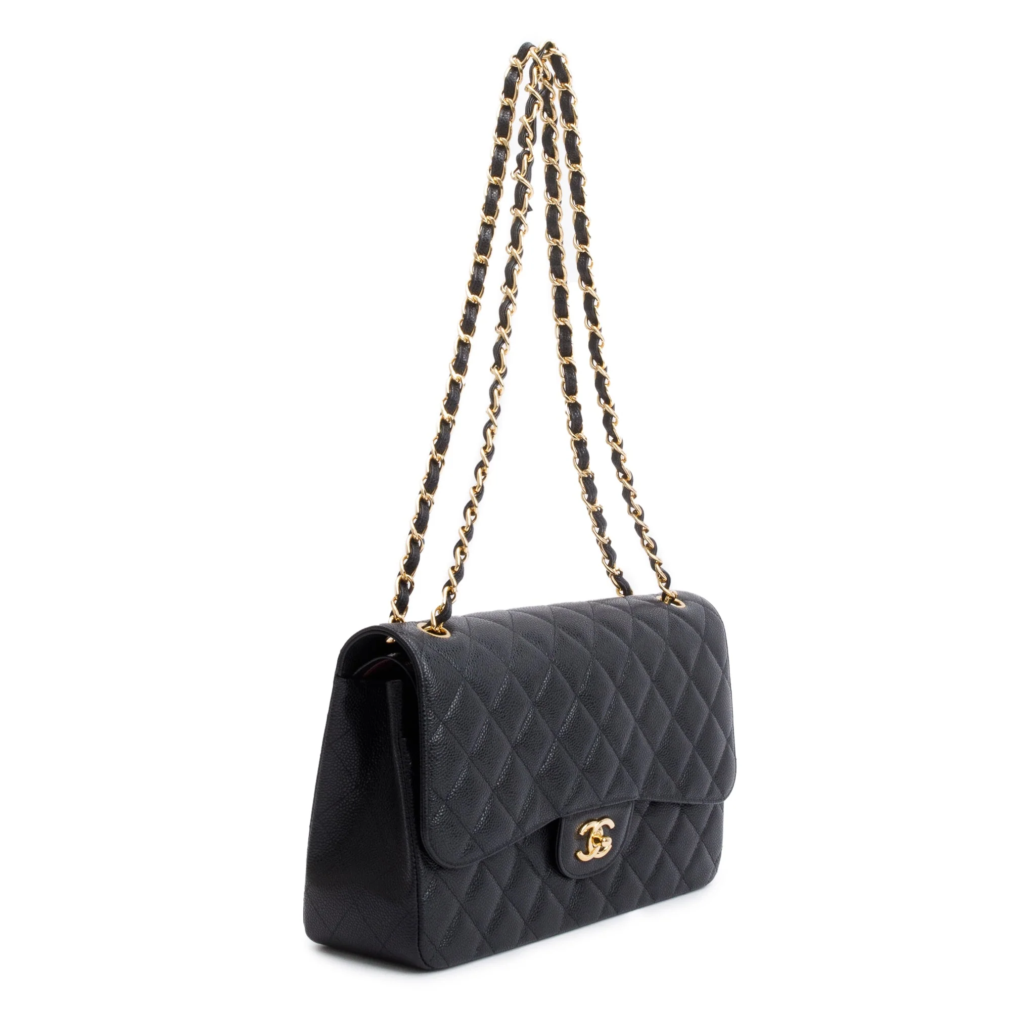 Chanel 2020 Black Caviar Classic Jumbo Double Flap Bag w/ Box & Authenticity Card - Image 5