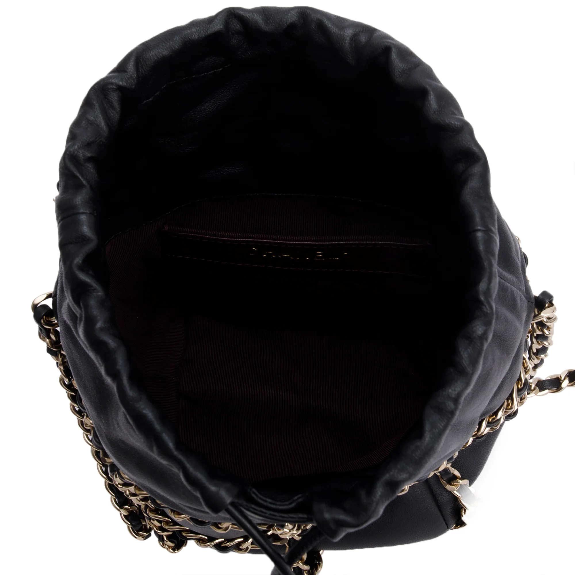 Chanel 2020 Black Lambskin Leather Chain Cage Bucket Bag w/ Authenticity Card - Image 7