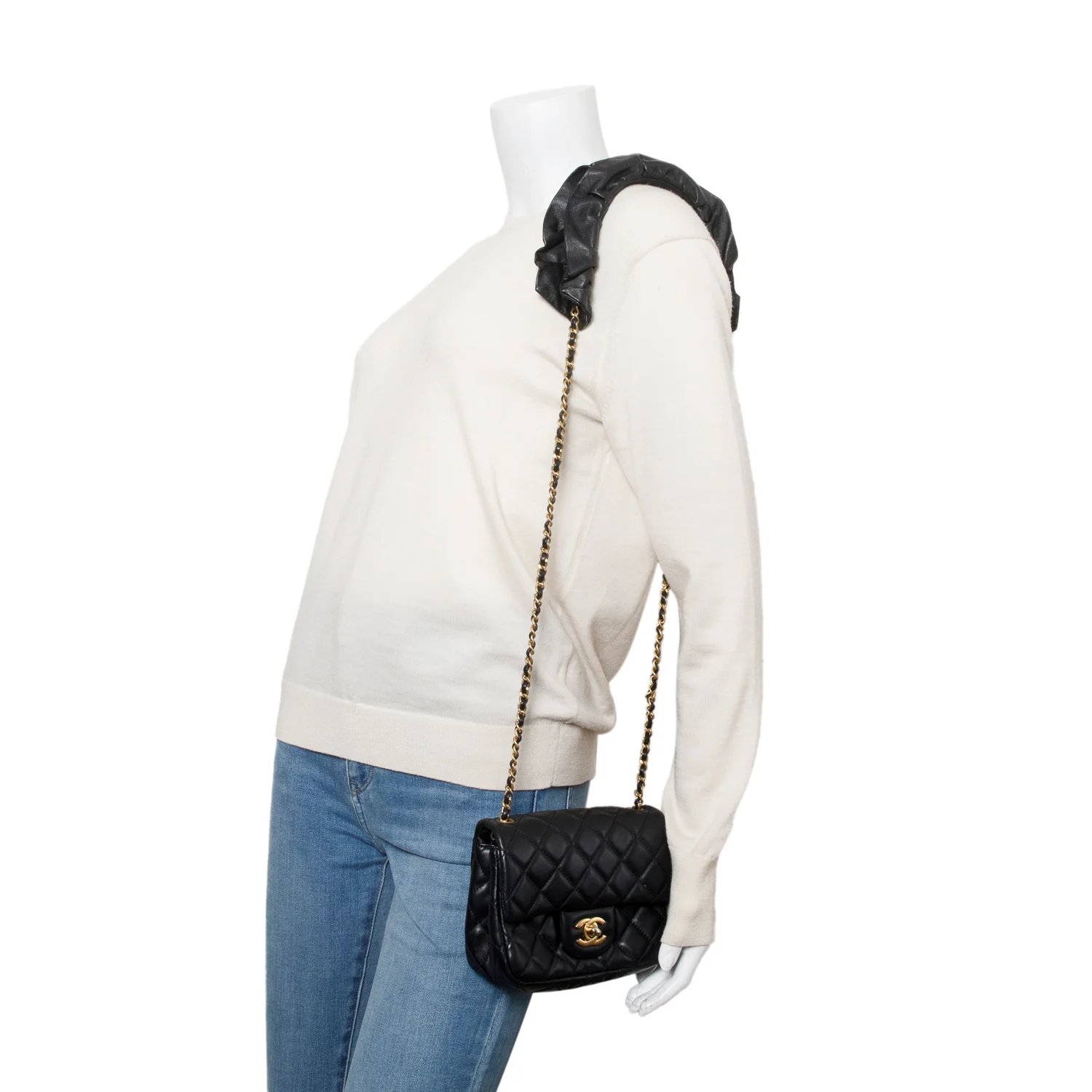 Chanel 2020 Black Lambskin Romance Mini Square Flap Bag w/ Box & Receipt - Image 9