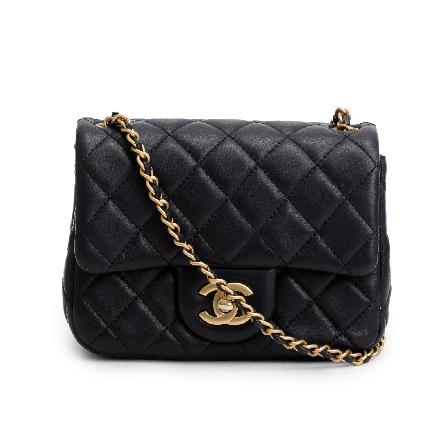 Chanel 2020 Black Quilted Lambskin Pearl Crush Square Mini Flap Bag w/ Authenticity Card