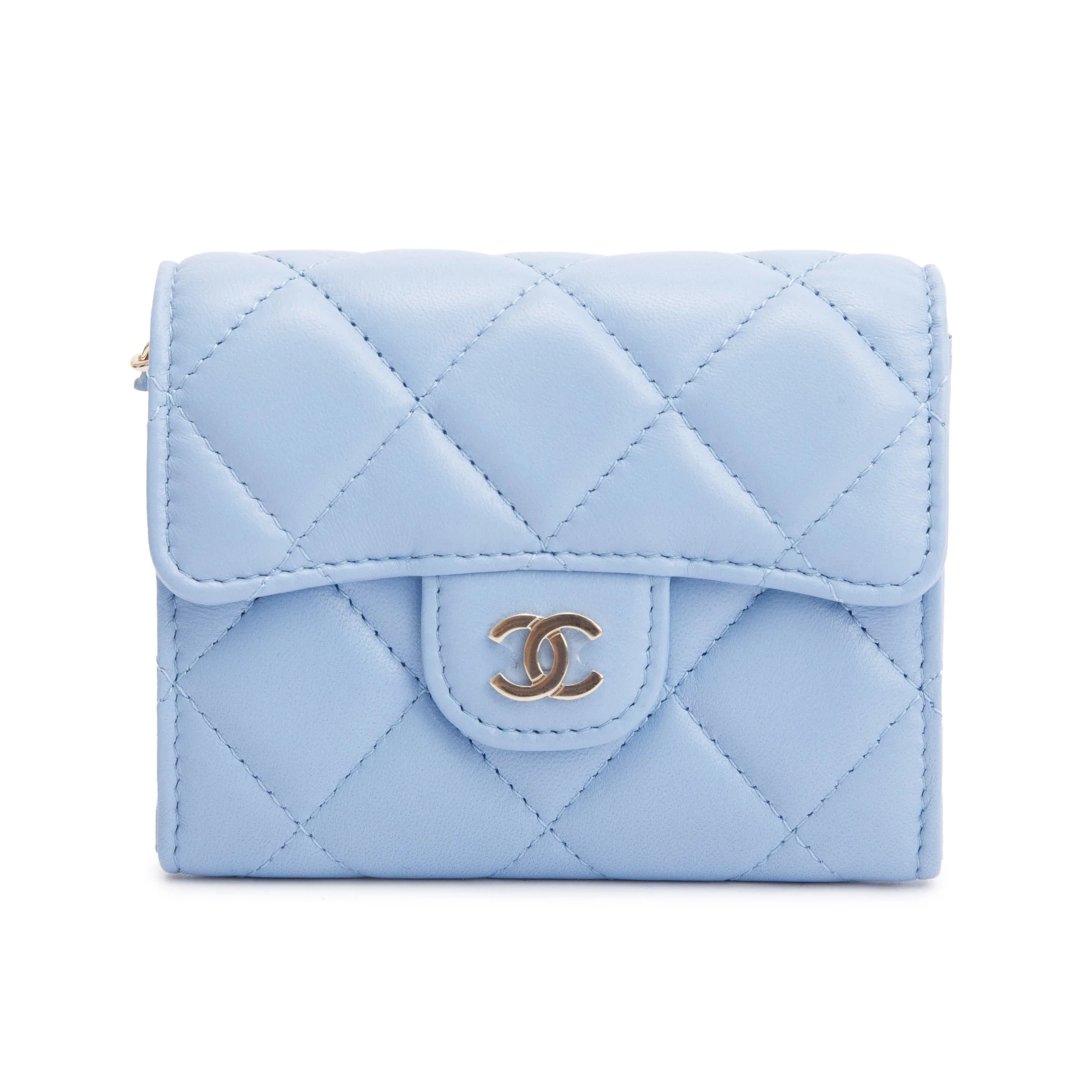 Chanel 2020 Blue Lambskin Quilted Leather Card Holder On Chain w/ Box - Image 4