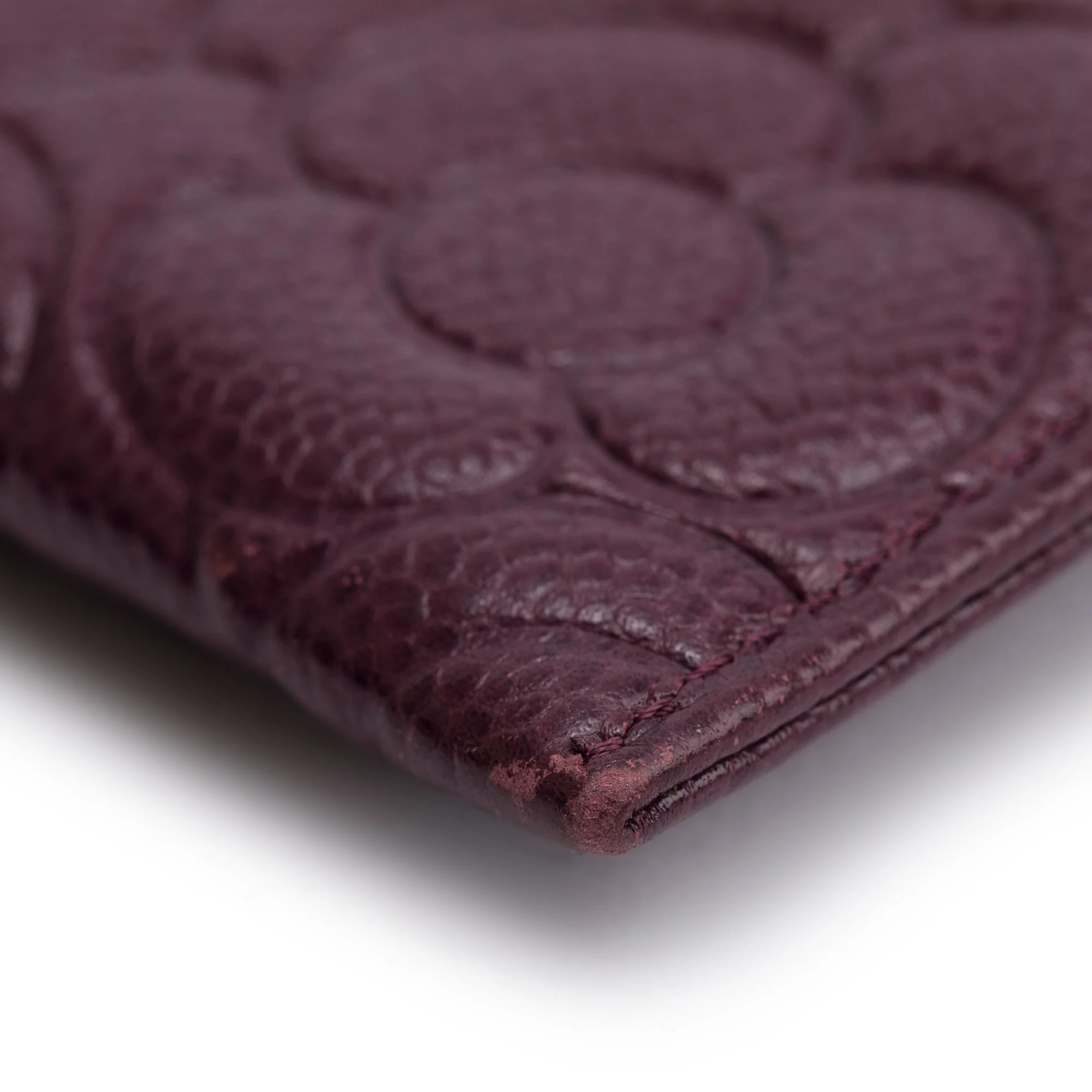 Chanel 2020 Burgundy Camellia Embossed Caviar Leather Classic Card Holder w/ Authenticity Card - Image 8