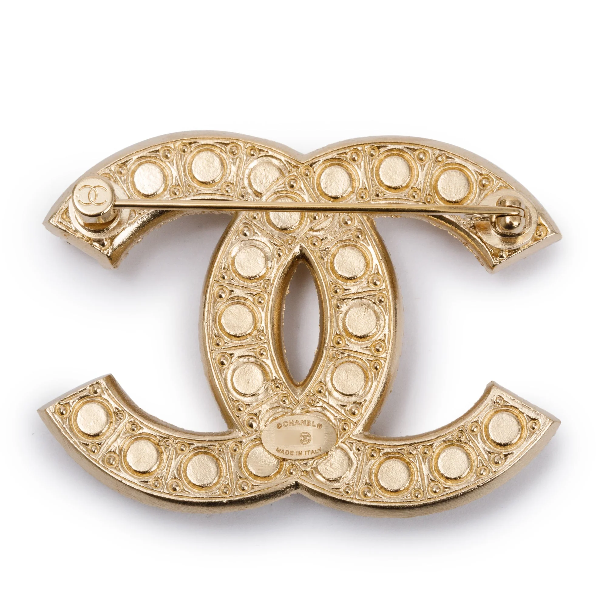 Chanel 2020 Gold Plated Faux Pearl & Strass CC Brooch w/ Box - Image 3