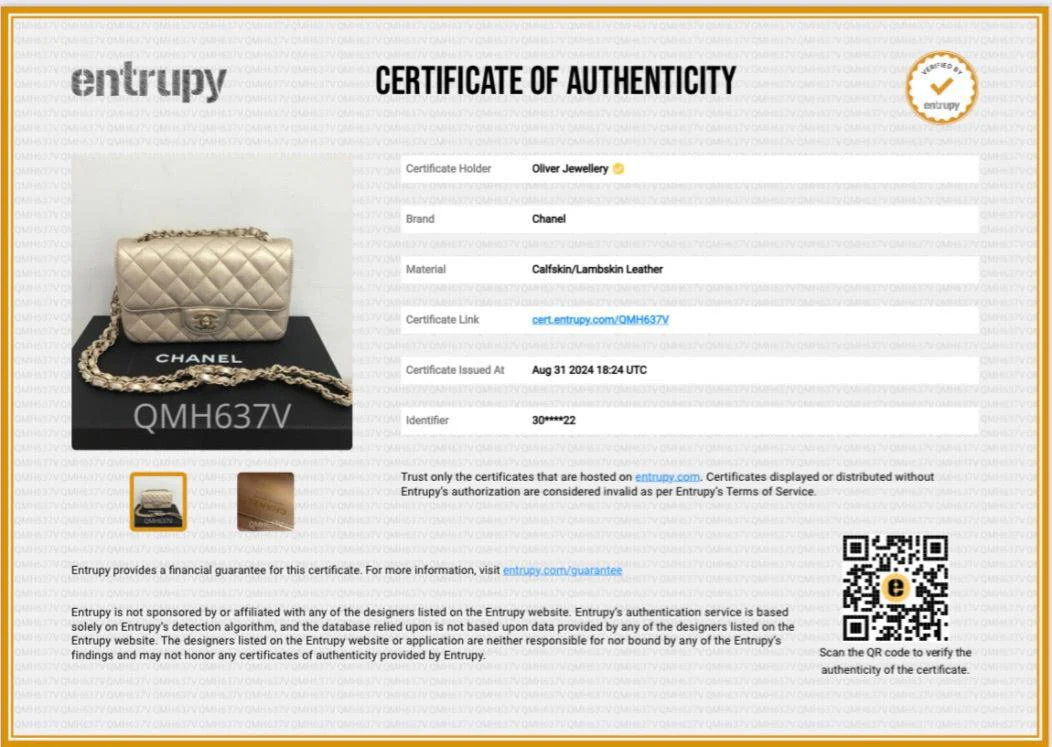Chanel 2020 Metallic Gold Quilted CalfskinLeather Classic Mini Rectangular Flap Bag w/ Box & Authenticity Card - Image 11