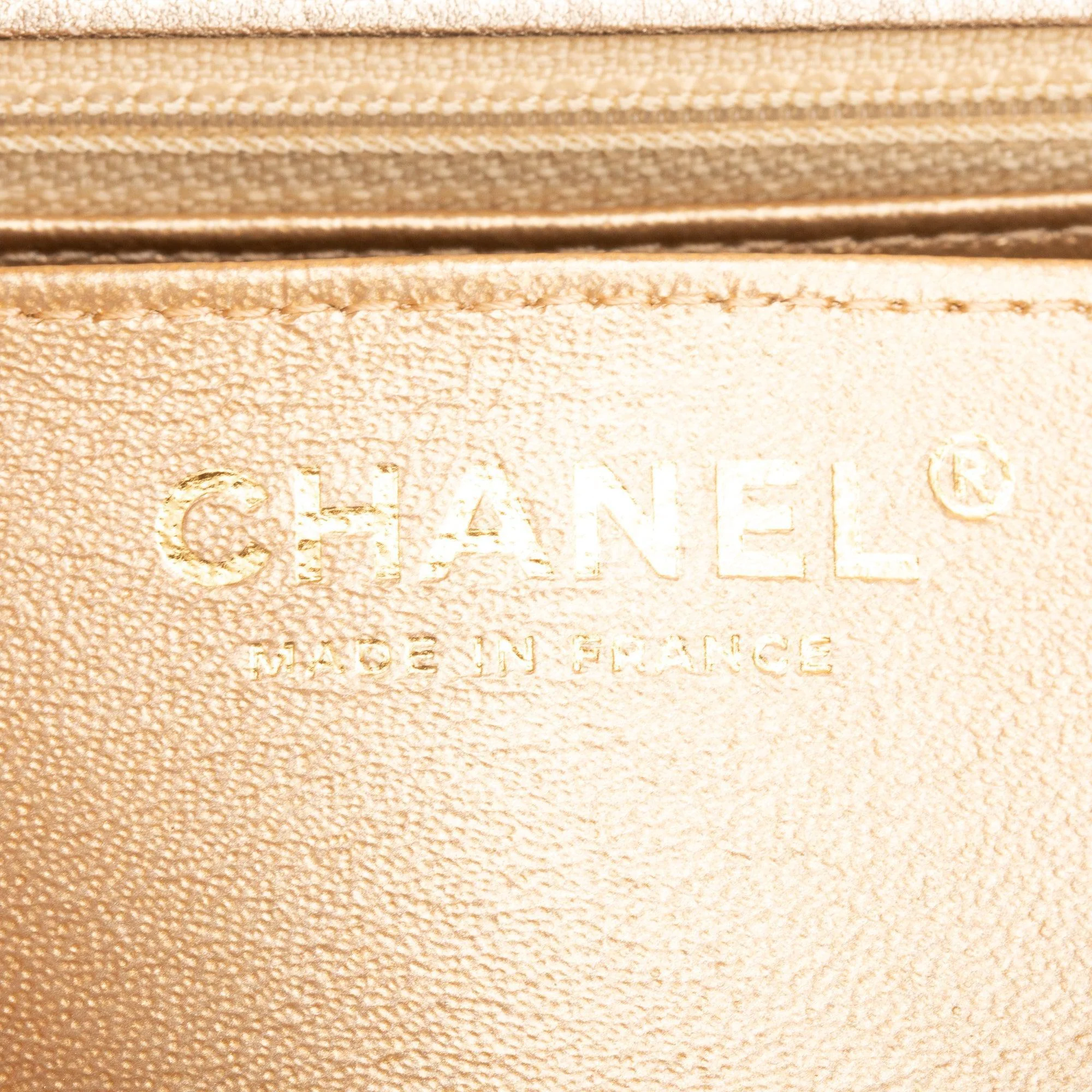Chanel 2020 Metallic Gold Quilted CalfskinLeather Classic Mini Rectangular Flap Bag w/ Box & Authenticity Card - Image 9
