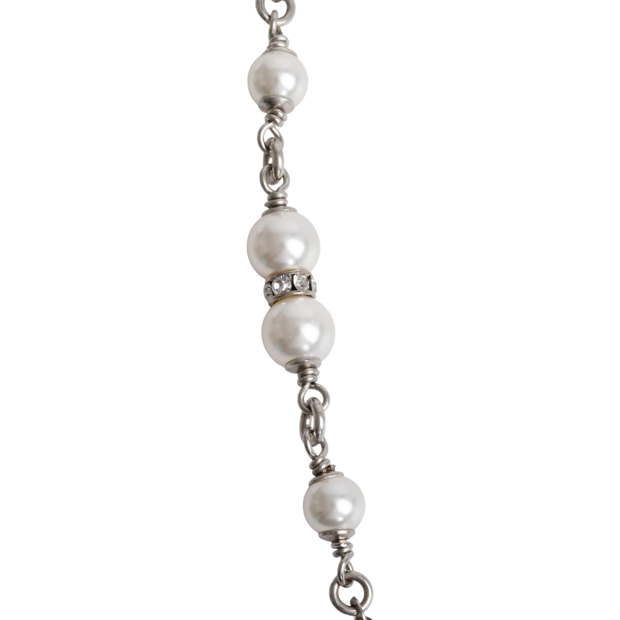 Chanel 2020 Palladium-Plated Strass & Faux Pearl CC Pendant Necklace w/ Box - Image 5