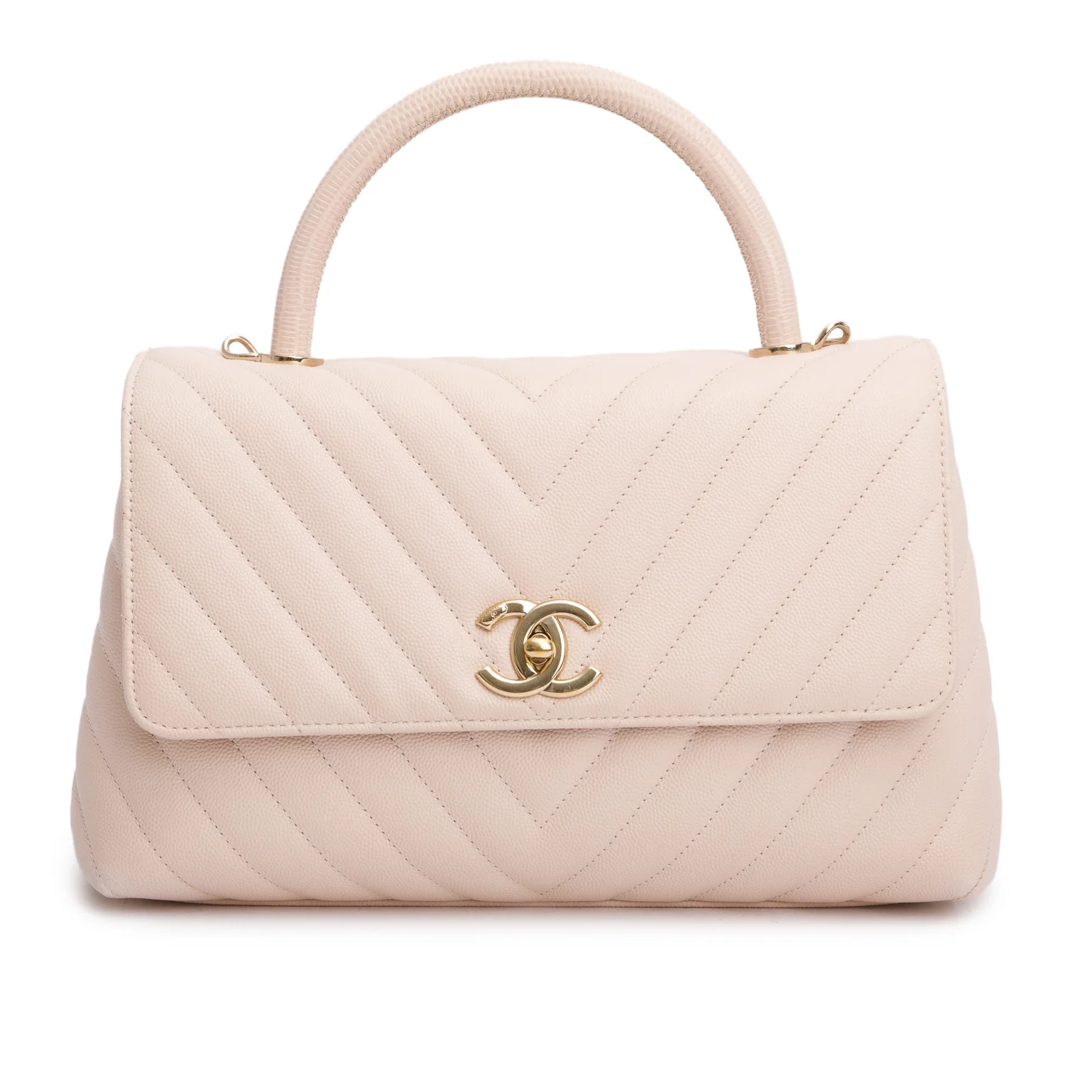 Chanel 2020 Pink Chevron Quilted Caviar Leather Medium Coco Handle Bag w/ Strap & Authenticity Card - Image 3