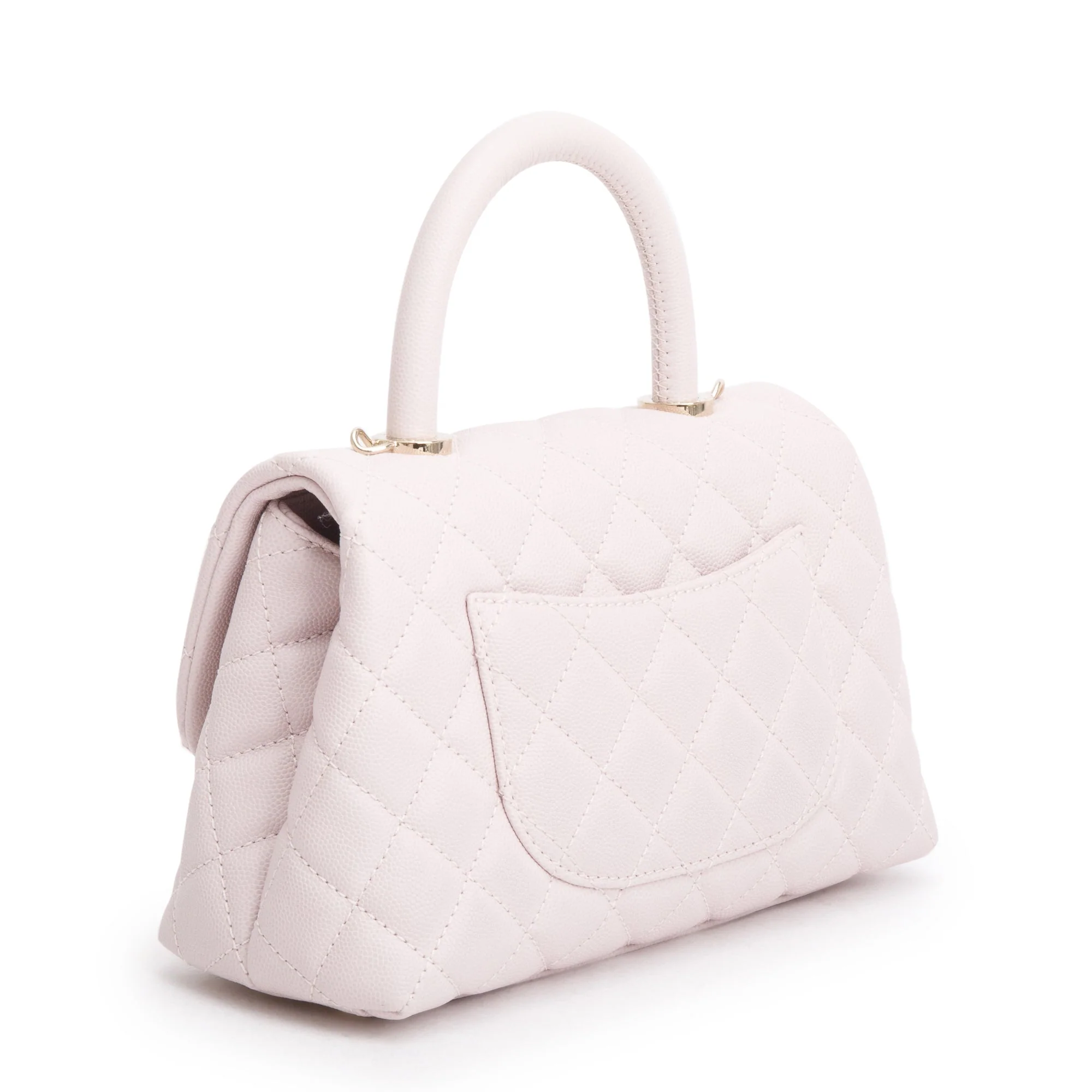 Chanel 2020 Pink Quilted Caviar Leather Small Coco Handle Bag w/ Strap & Authenticity Card - Image 6