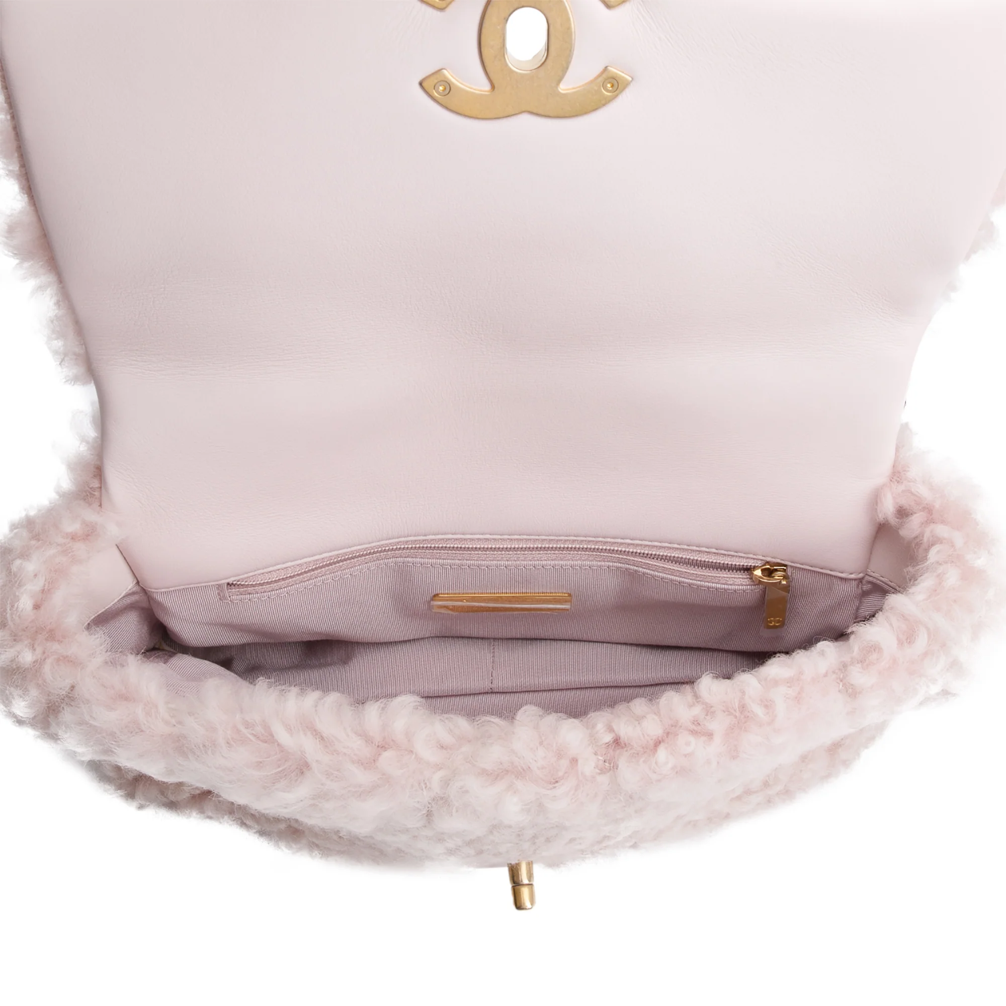 Chanel 2020 Pink Shearling Medium 19 Flap Bag w/ Authenticity Card - Image 7