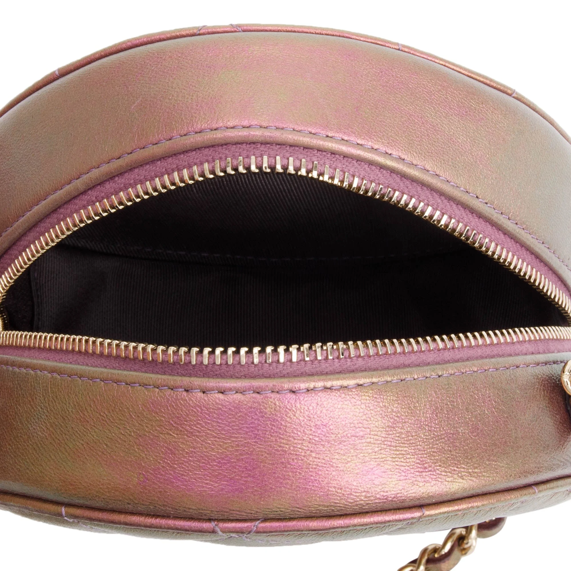 Chanel 2020 Purple Iridescent Calfskin Leather Round CC Chain Crossbody Bag w/ Authenticity Card - Image 11