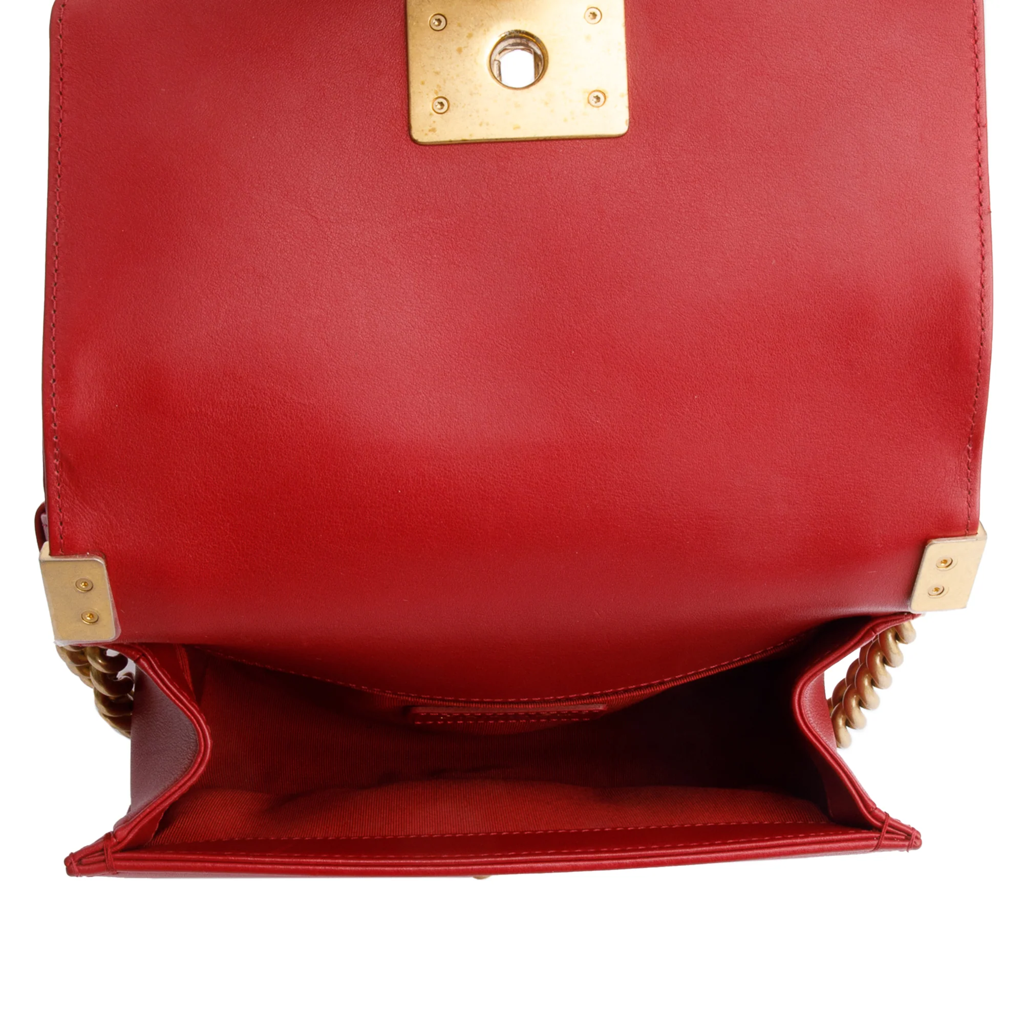 Chanel 2020 Red Quilted Lambskin Leather Small Logo Top Handle Boy Bag w/ Box, Receipt & Authenticity Card - Image 8