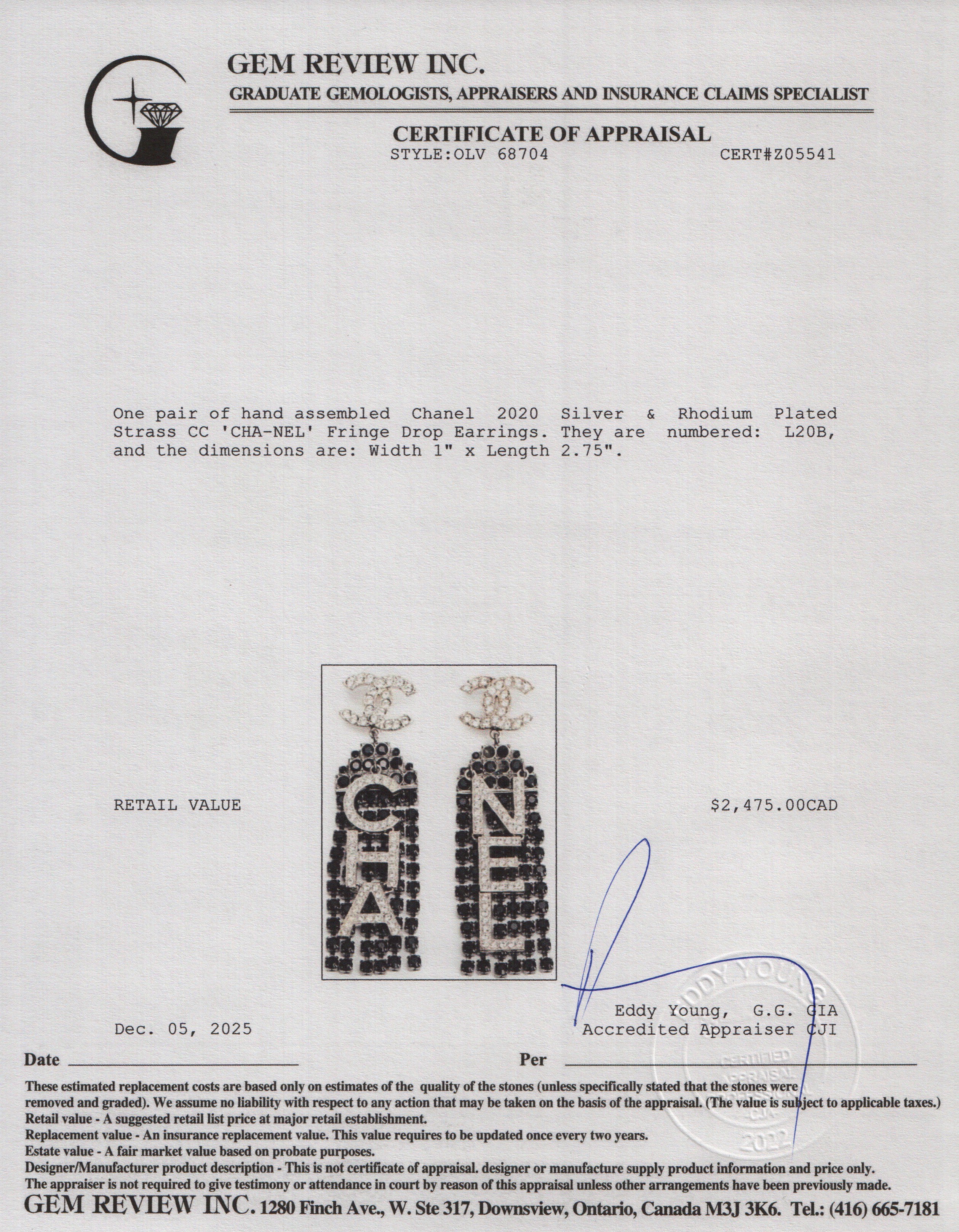 Chanel 2020 Silver & Rhodium Plated Strass CC 'CHA-NEL' Fringe Drop Earrings w/ Box - Image 5