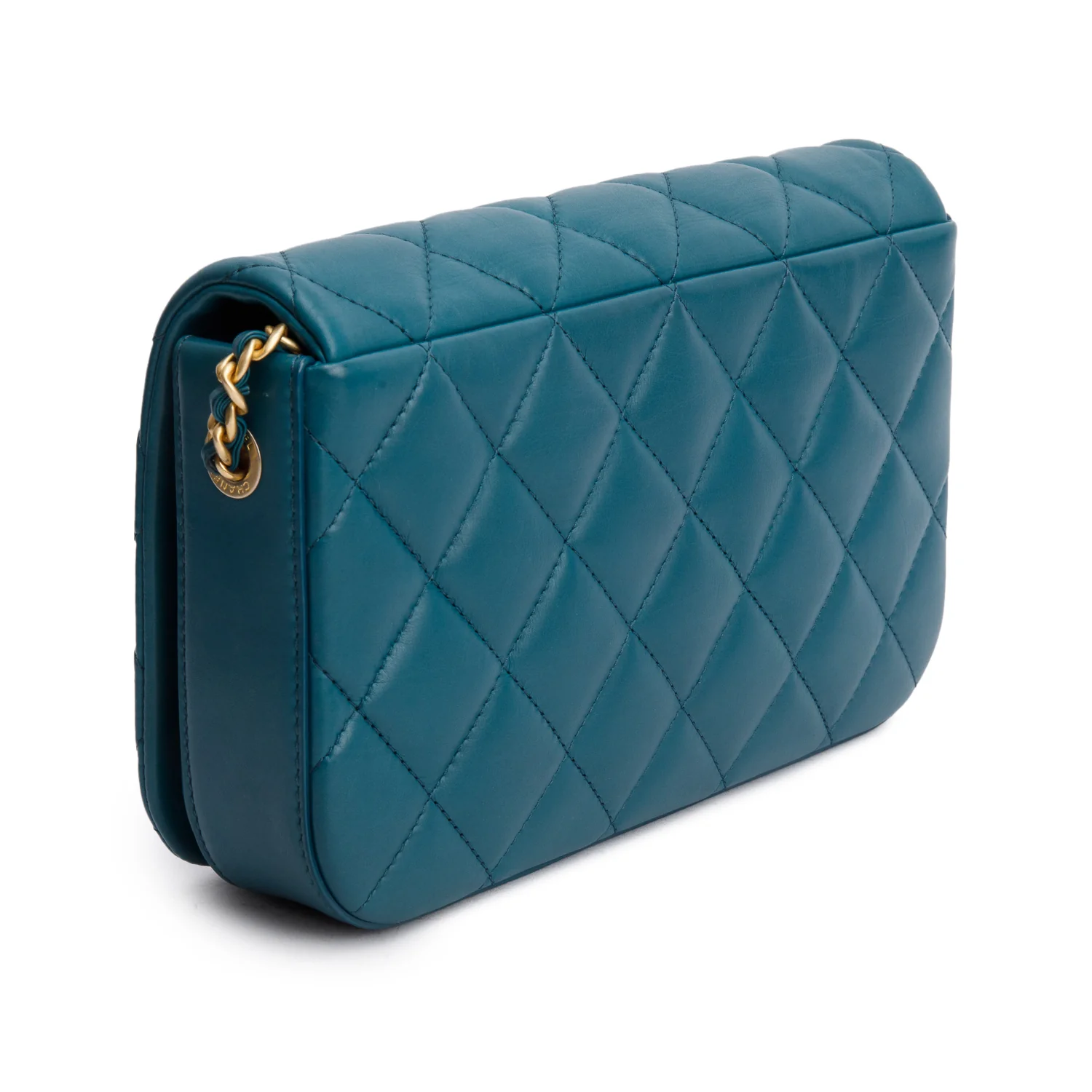 Chanel 2020 Teal Calfskin Quilted Medium Nailed CC Flap Bag w/ Authenticity Card - Image 6