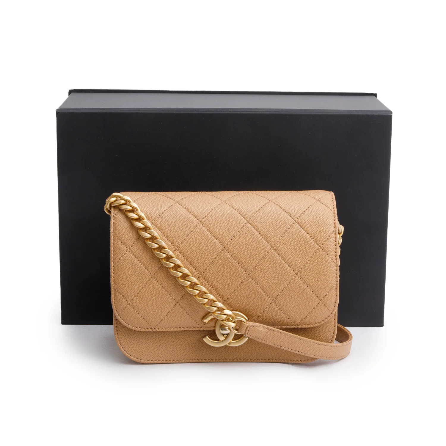 Chanel 2021 Beige Caviar Mini Messenger Bag w/ Box & Receipt - Image 2