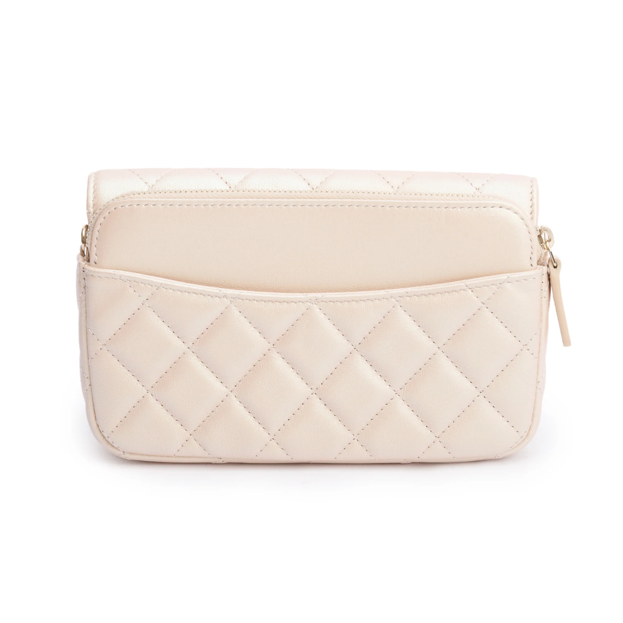 Chanel 2021 Beige Iridescent Quilted Calfskin Leather Classic Flap Phone Holder on Chain w/ Box & Receipt - Image 6