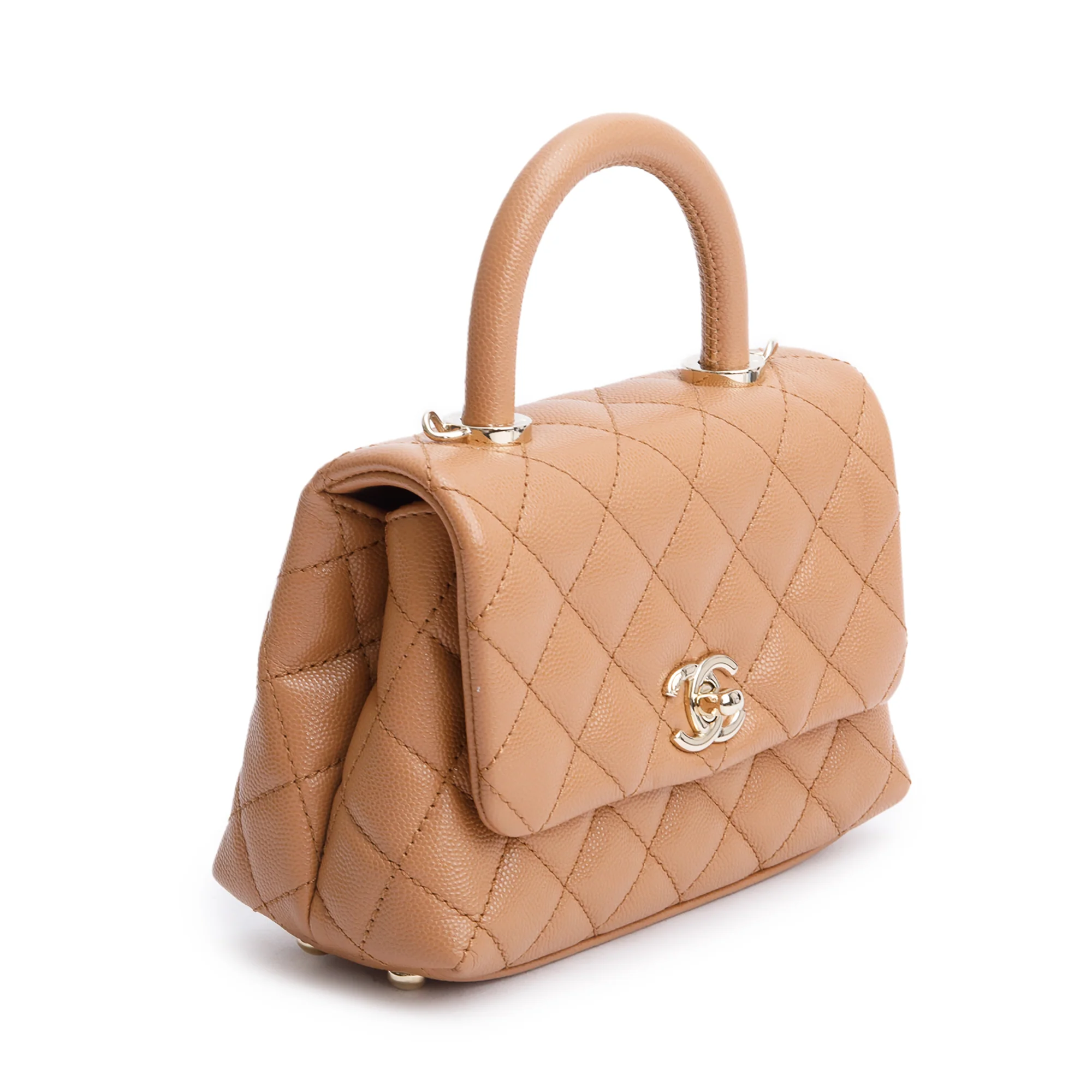 Chanel 2021 Beige Quilted Caviar Leather Mini Coco Top Handle Flap Bag w/ Box & Authenticity Card - Image 5