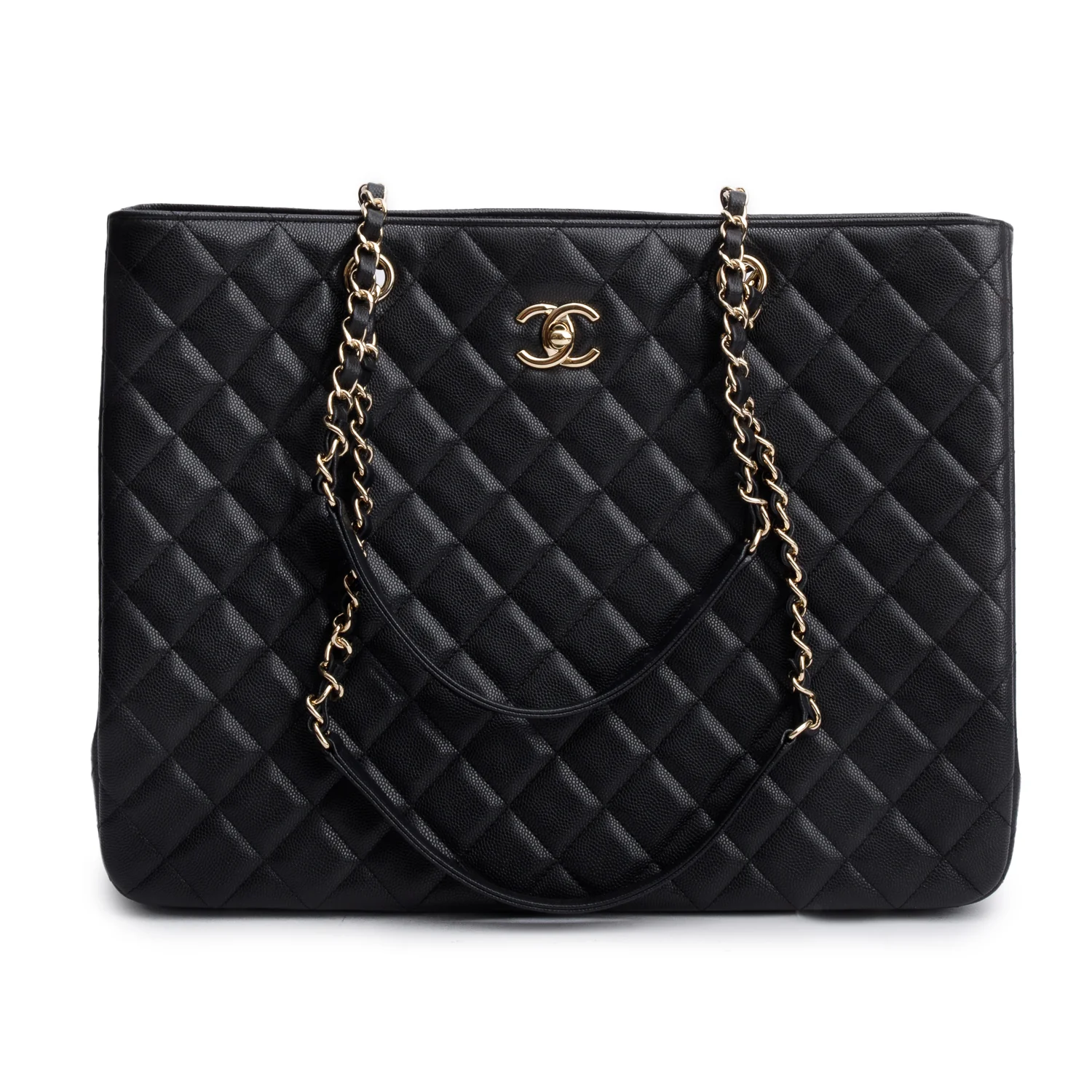 Chanel 2021 Black Caviar Quilted Classic Large Shopping Tote w/ Box & Receipt
