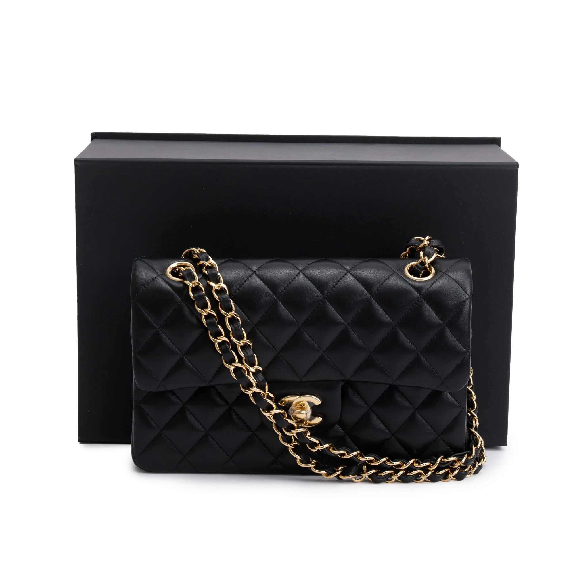 Chanel 2021 Black Lambskin Classic Small Double Flap Bag w/ Box - Image 3