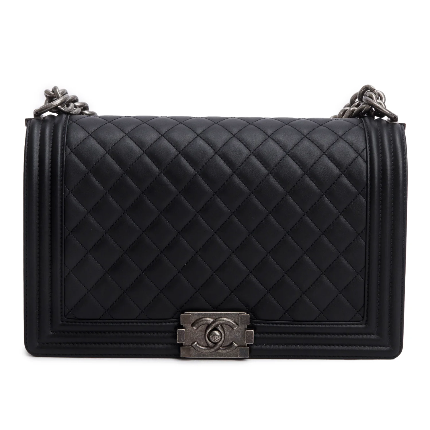 Chanel 2021 Black Quilted Lambskin Large Boy Bag w/ Box - Image 4