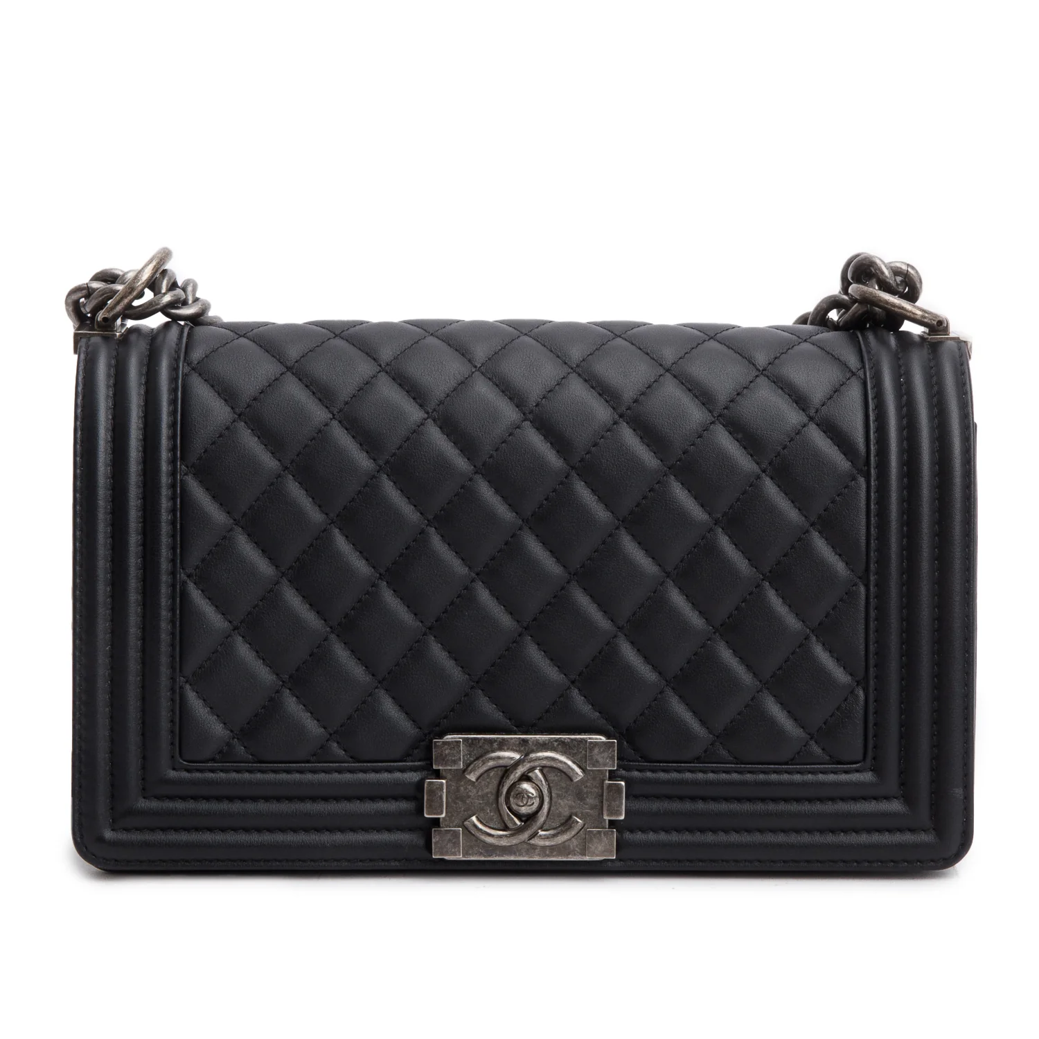 Chanel 2021 Black Quilted Lambskin Leather Medium Boy Bag w/ Box & Receipt - Image 3