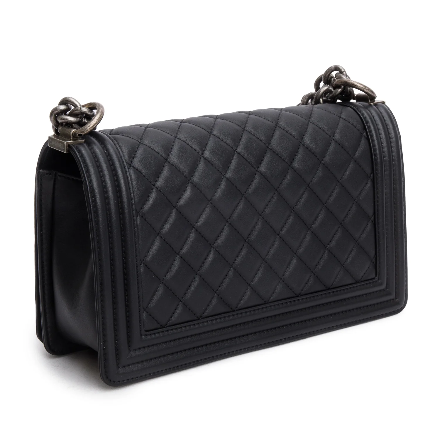 Chanel 2021 Black Quilted Lambskin Leather Medium Boy Bag w/ Box & Receipt - Image 6