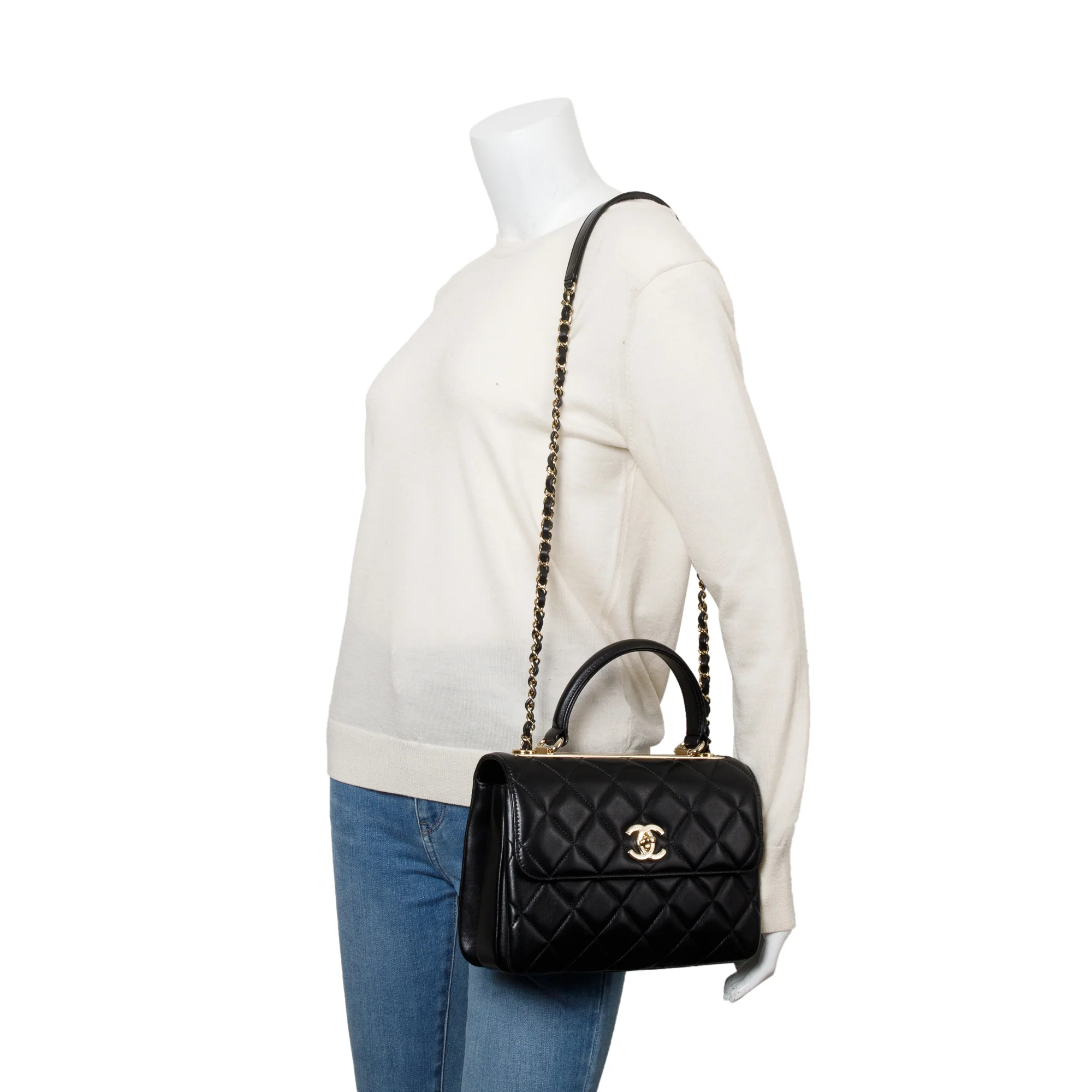 Chanel 2021 Black Quilted Lambskin Trendy CC Small Top Handle Flap Bag w/ Box - Image 3