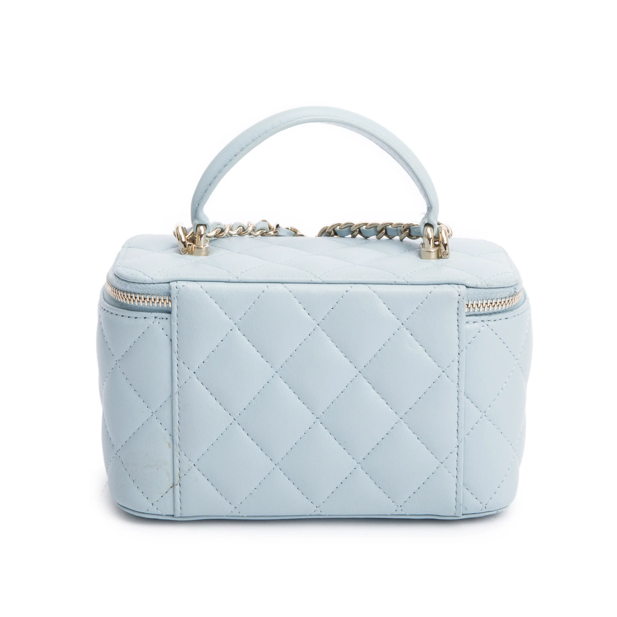 Chanel 2021 Blue Lambskin Leather Small Top Handle Vanity Case w/ Box - Image 6