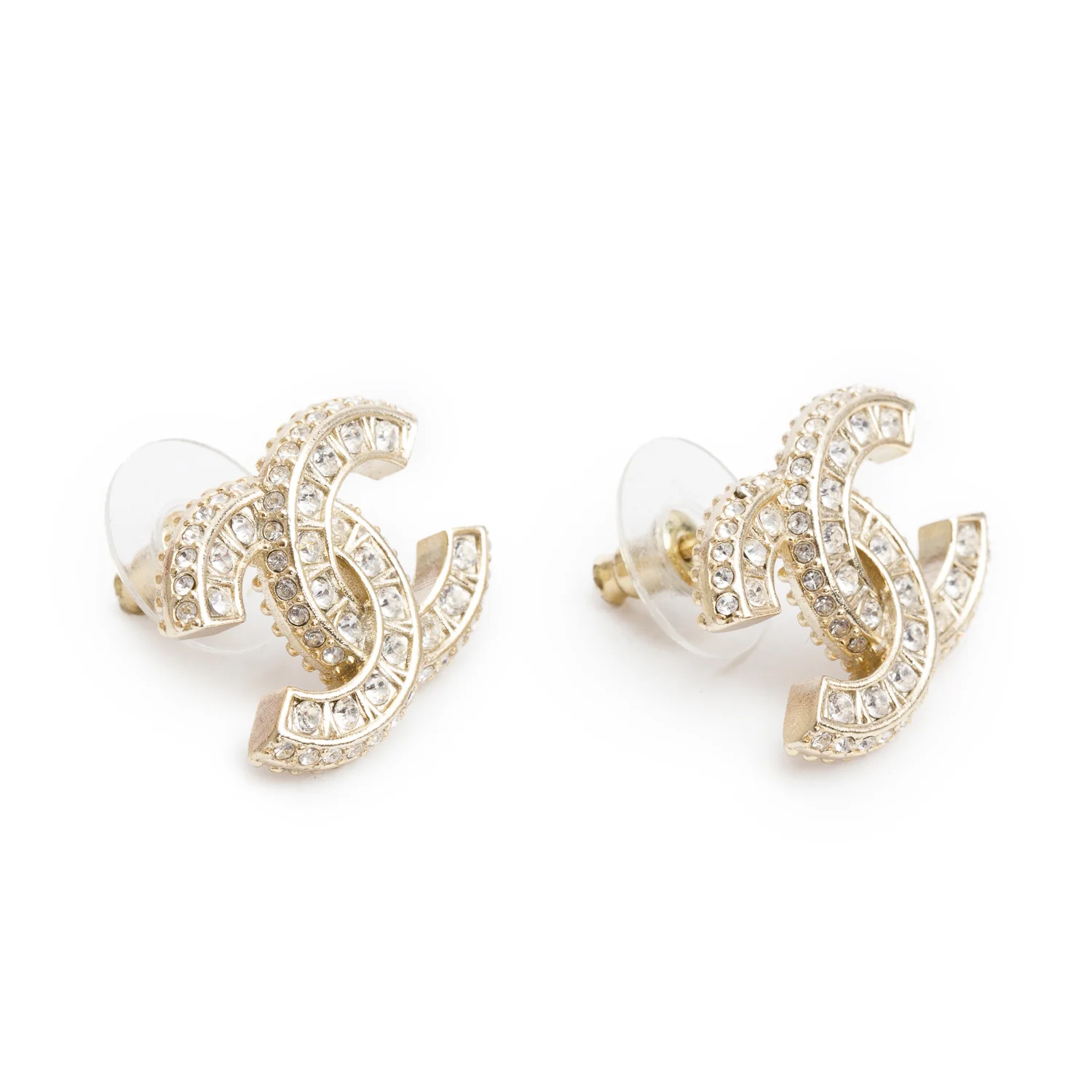 Chanel 2021 Gold-Plated Strass CC Stud Earrings - Image 3