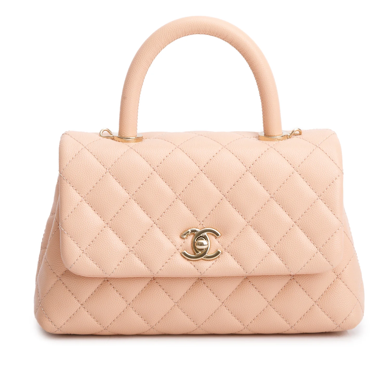 Chanel 2021 Pink Caviar Quilted Mini Coco Handle Flap w/ Authenticity Card