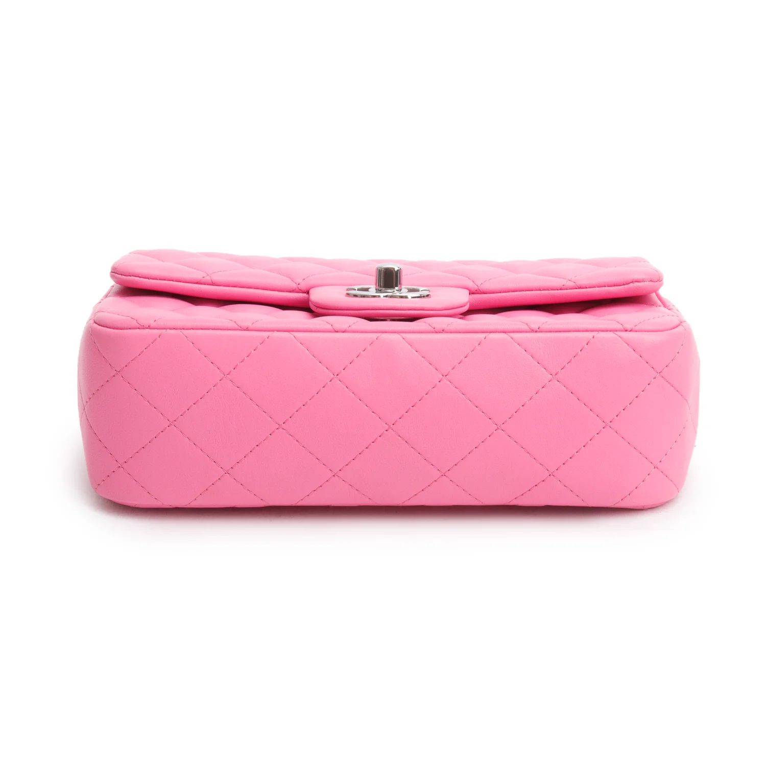 Chanel 2021 Pink Lambskin Quilted Mini Rectangular Flap Bag w/ Box & Authenticity Card - Image 7