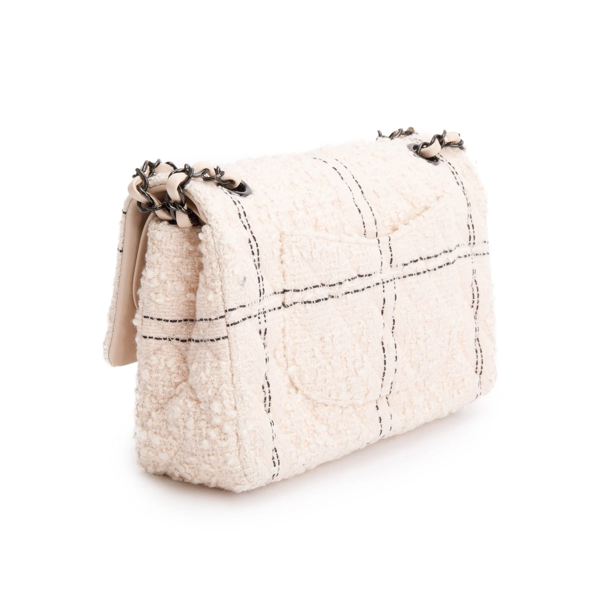 Chanel 2022 Beige Wool Tweed Classic Medium Double Flap Bag - Image 6