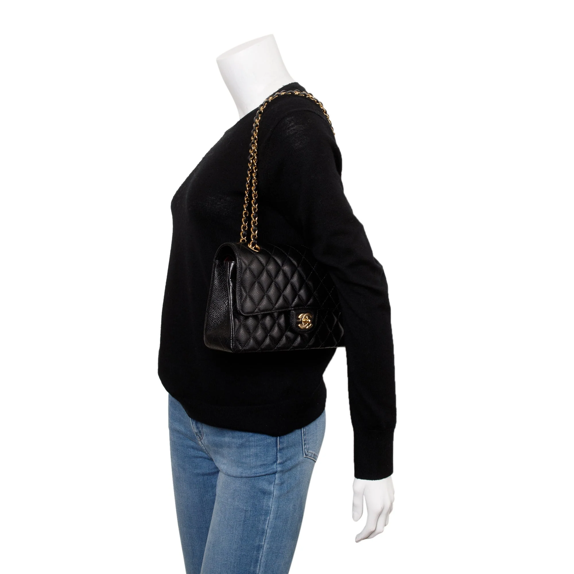 Chanel 2022 Black Caviar Leather Medium Classic Double Classic Flap Bag w/ Box & Receipt - Image 2