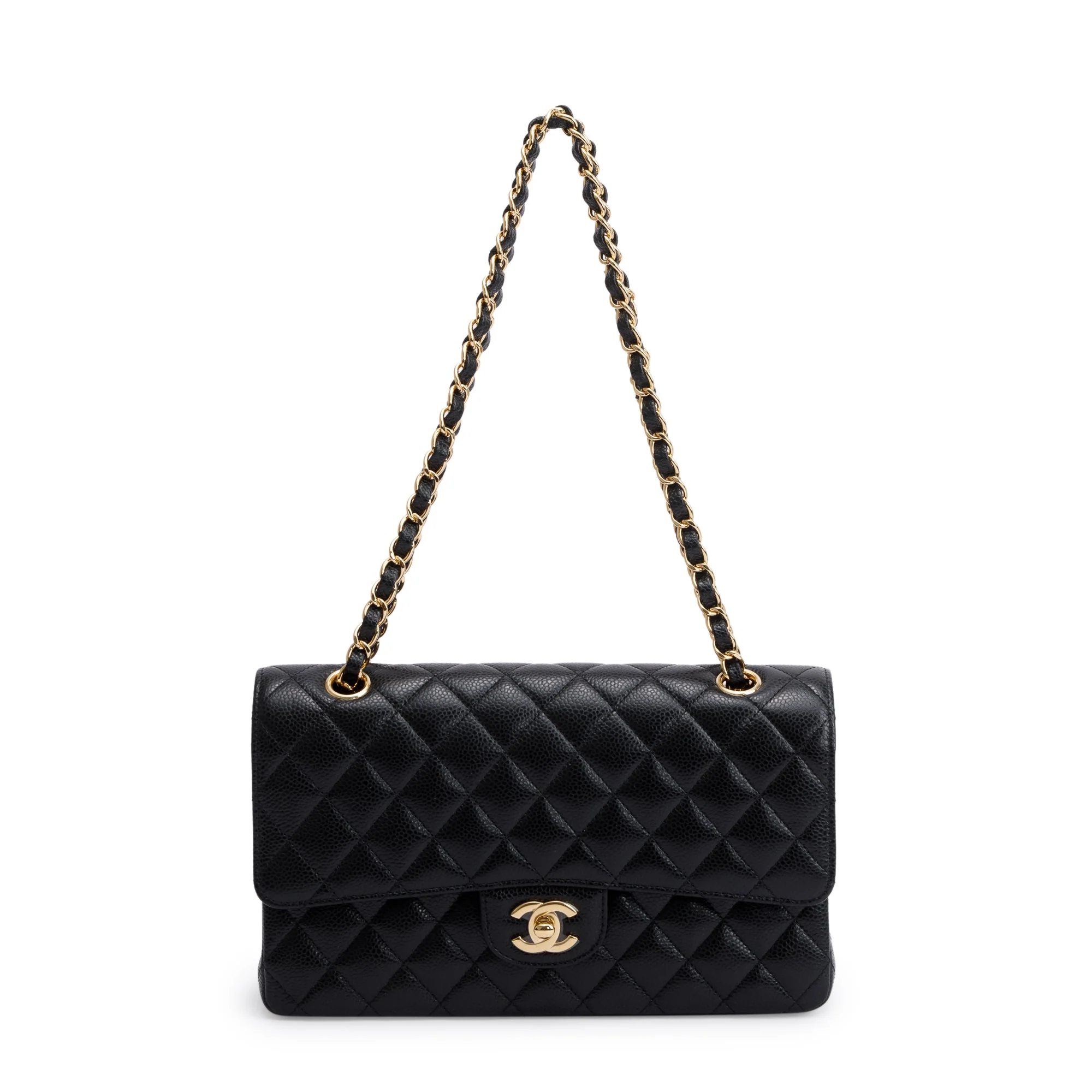 Chanel 2022 Black Caviar Leather Medium Classic Double Classic Flap Bag w/ Box & Receipt - Image 4