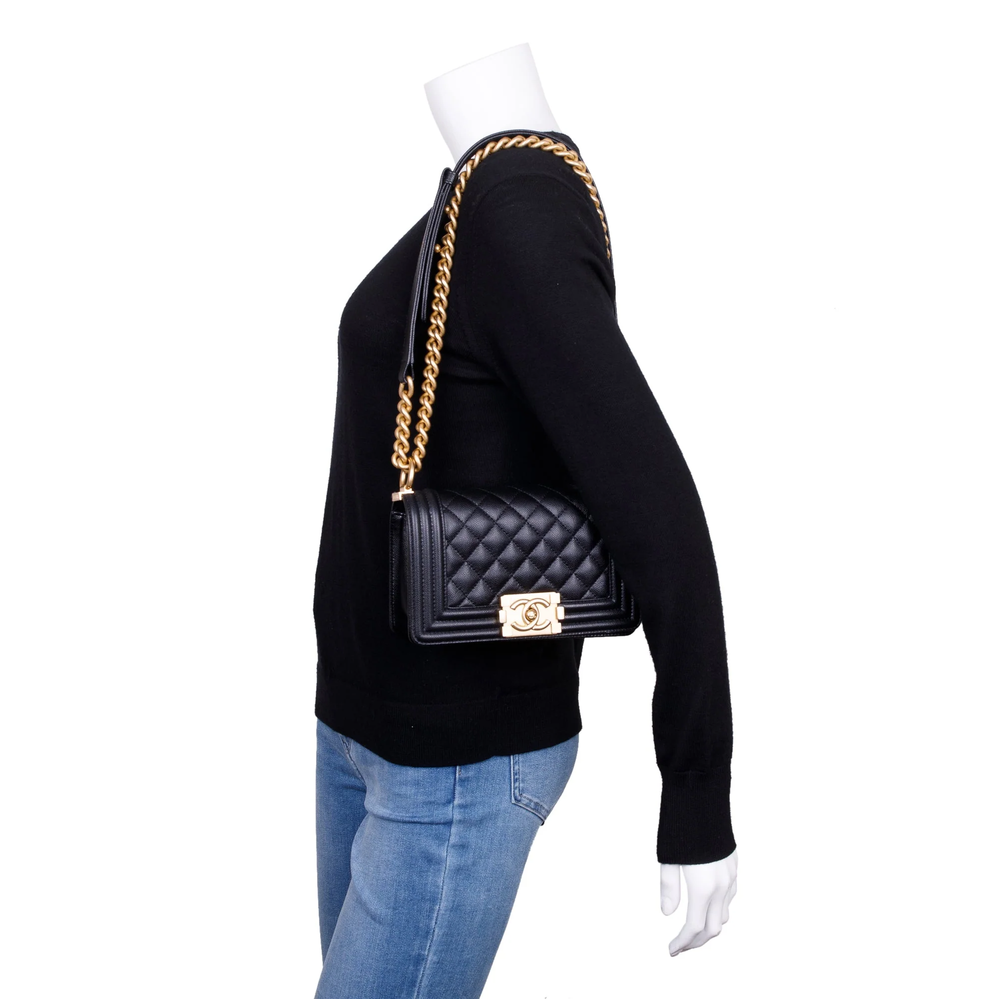 Chanel 2022 Black Caviar Leather Small Boy Bag - Image 2