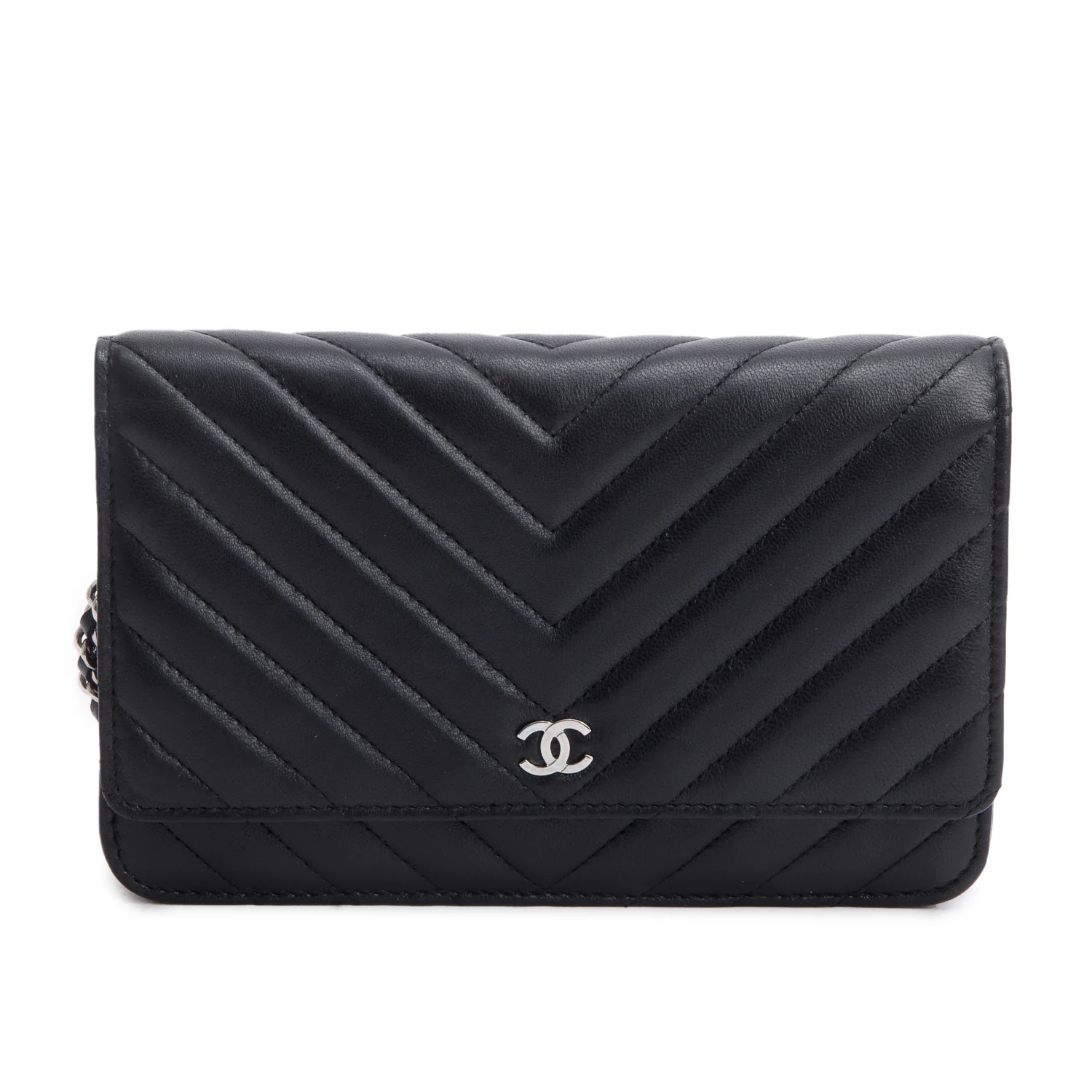 Chanel 2022 Black Chevron Lambskin Wallet on Chain w/ Box & Receipt - Image 3
